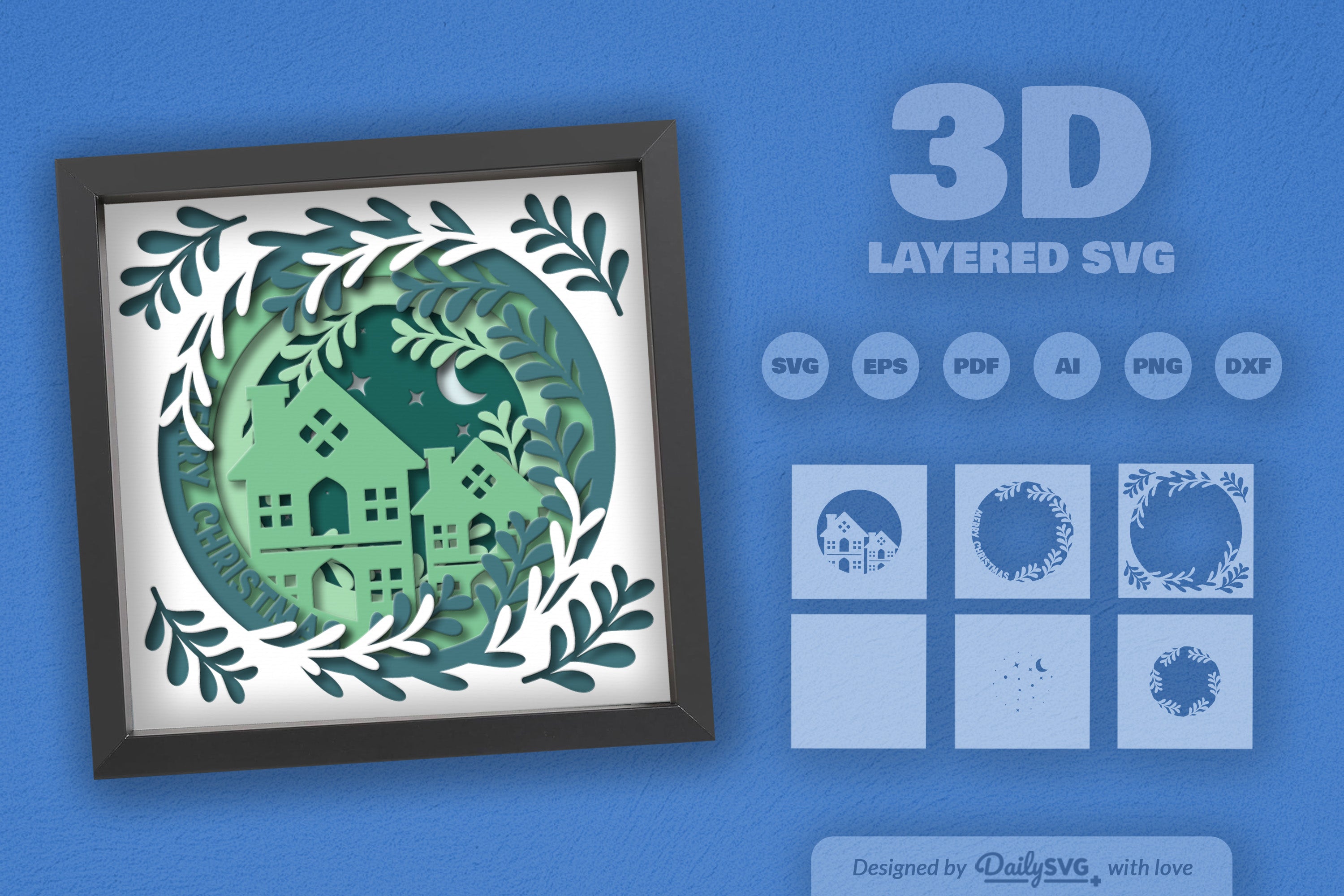 Christmas House Papercut Shadow Box SVG Bundle