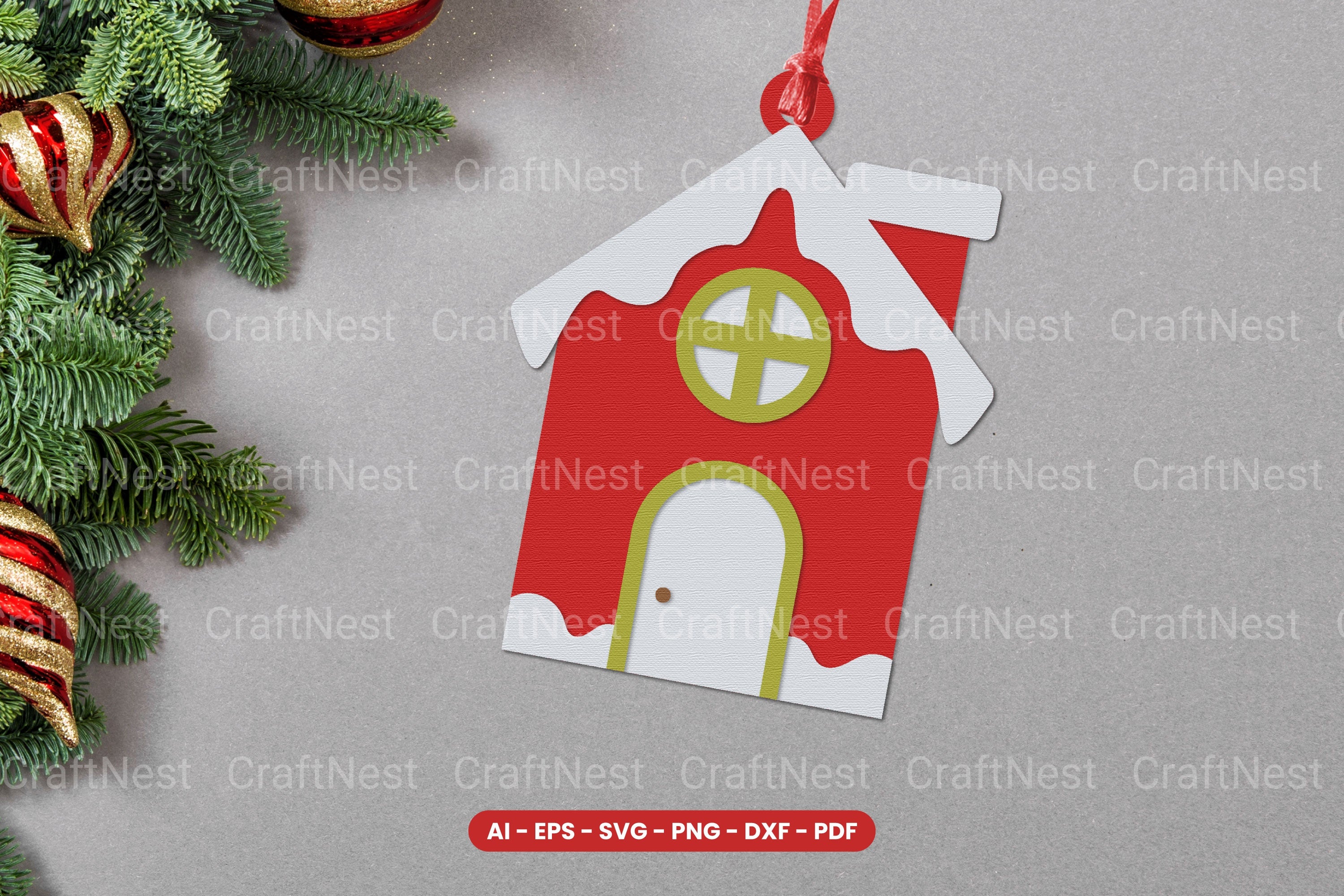 Christmas House Ornament Laser Cut SVG Bundle - Clipart Collection