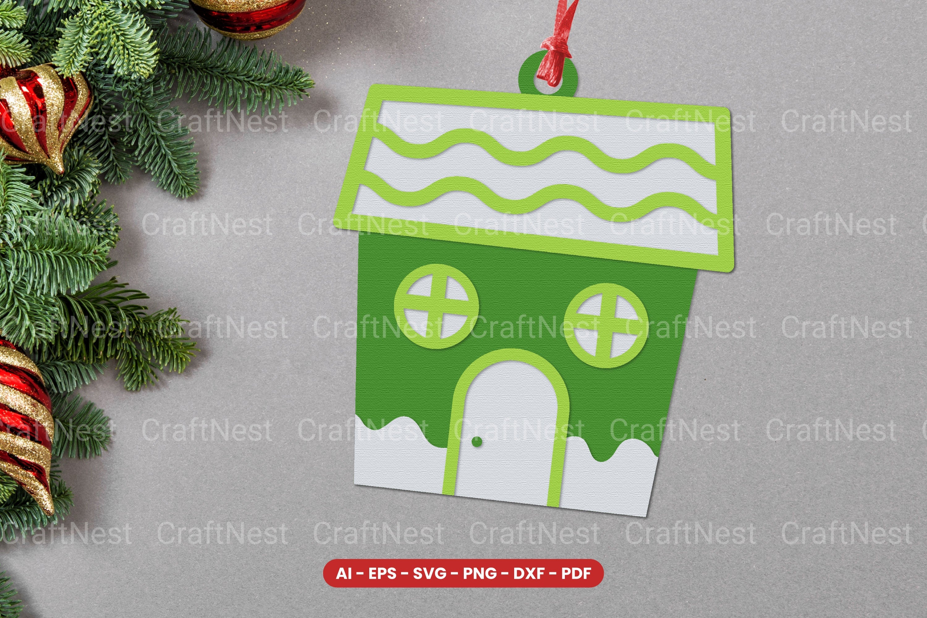 Christmas House Ornament Lasercut SVG Clipart Bundle