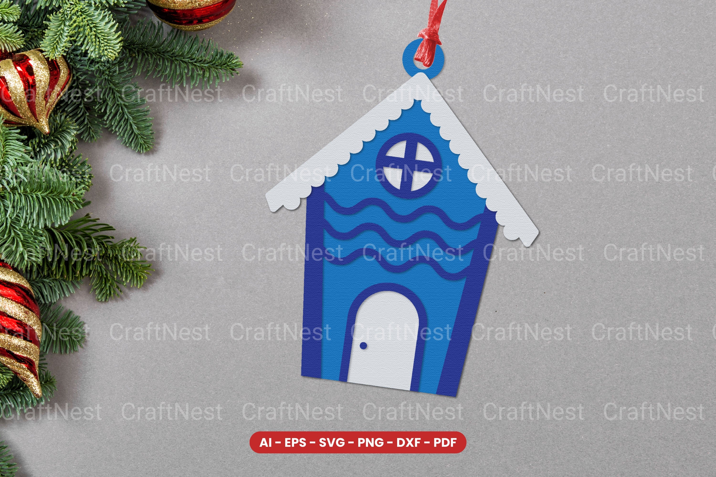 Christmas House Ornament Lasercut SVG Clipart Bundle