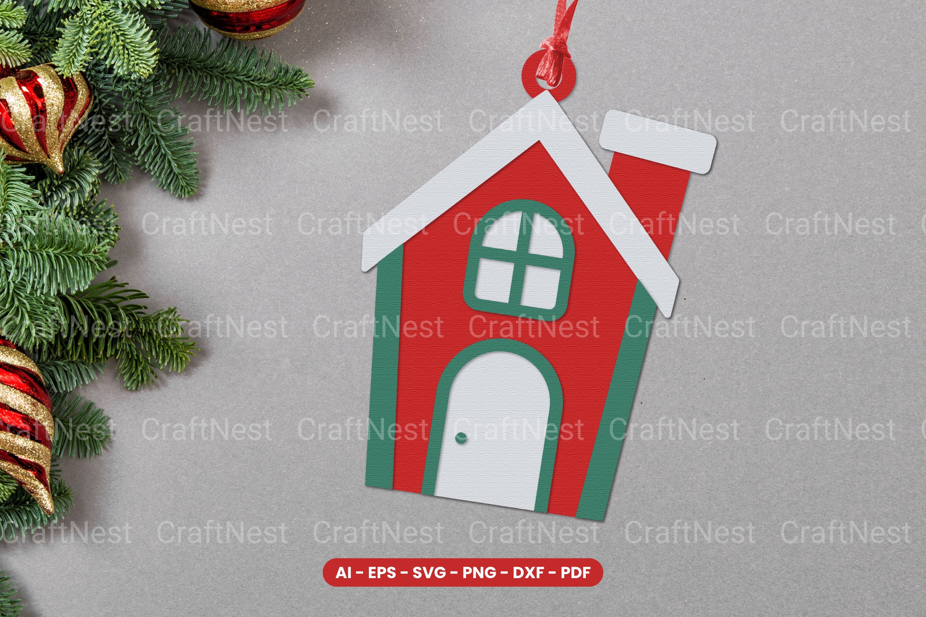 Christmas House Ornament Lasercut SVG Clipart Bundle