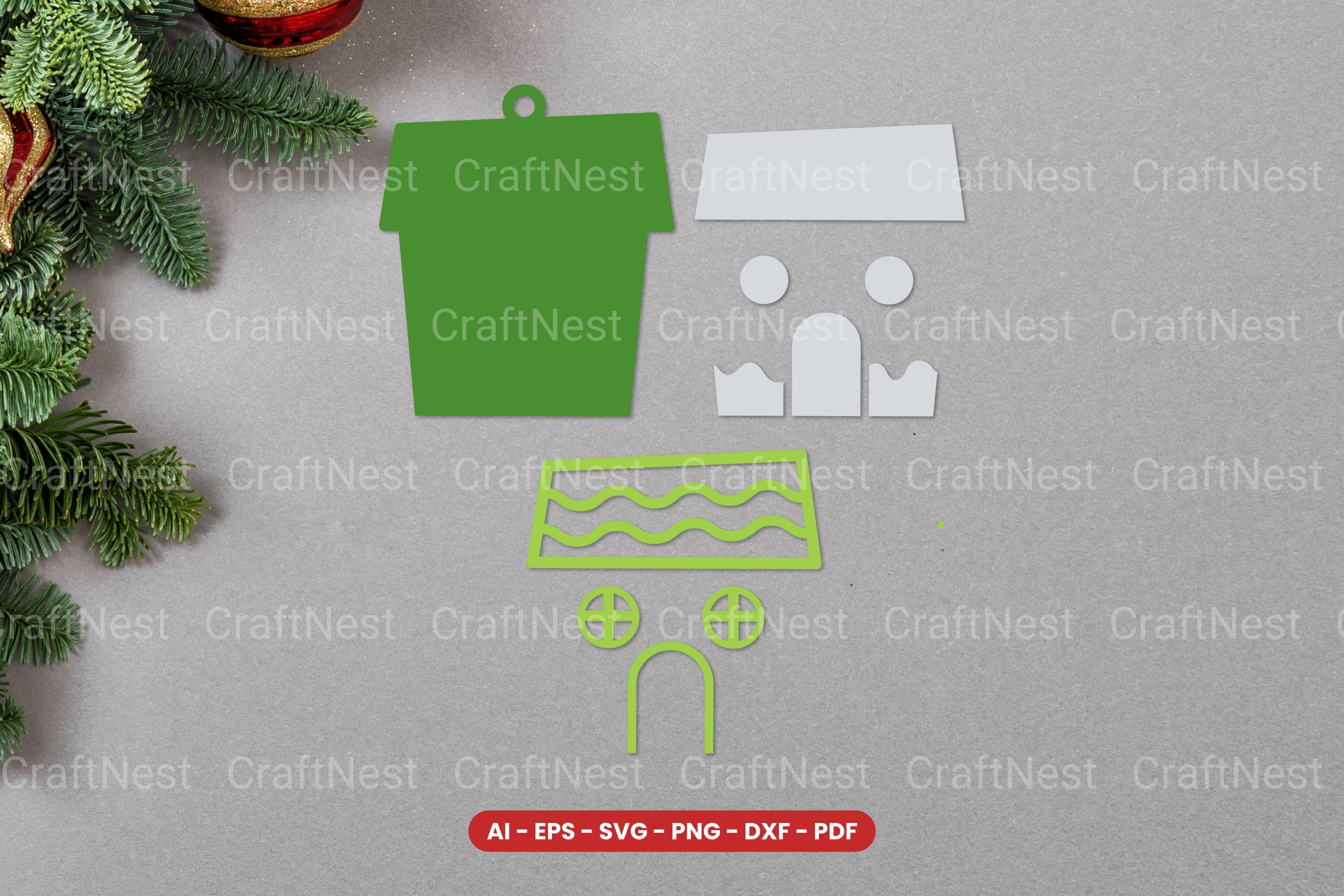Christmas House Ornament Lasercut SVG Clipart Bundle
