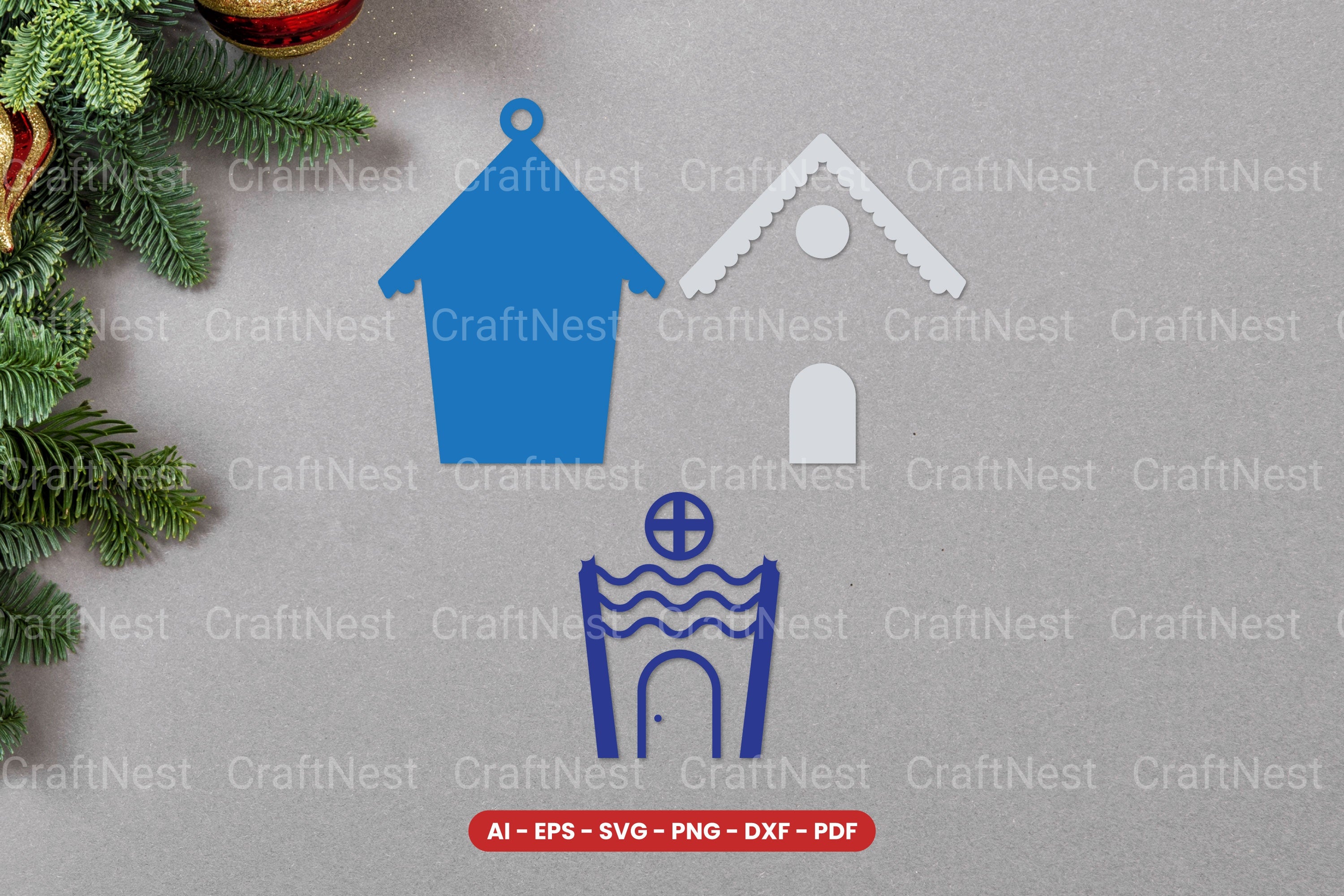 Christmas House Ornament Lasercut SVG Clipart Bundle