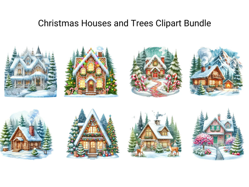 Christmas Houses and Trees Clipart Bundle - CraftNest - Digital Crafting and Art
