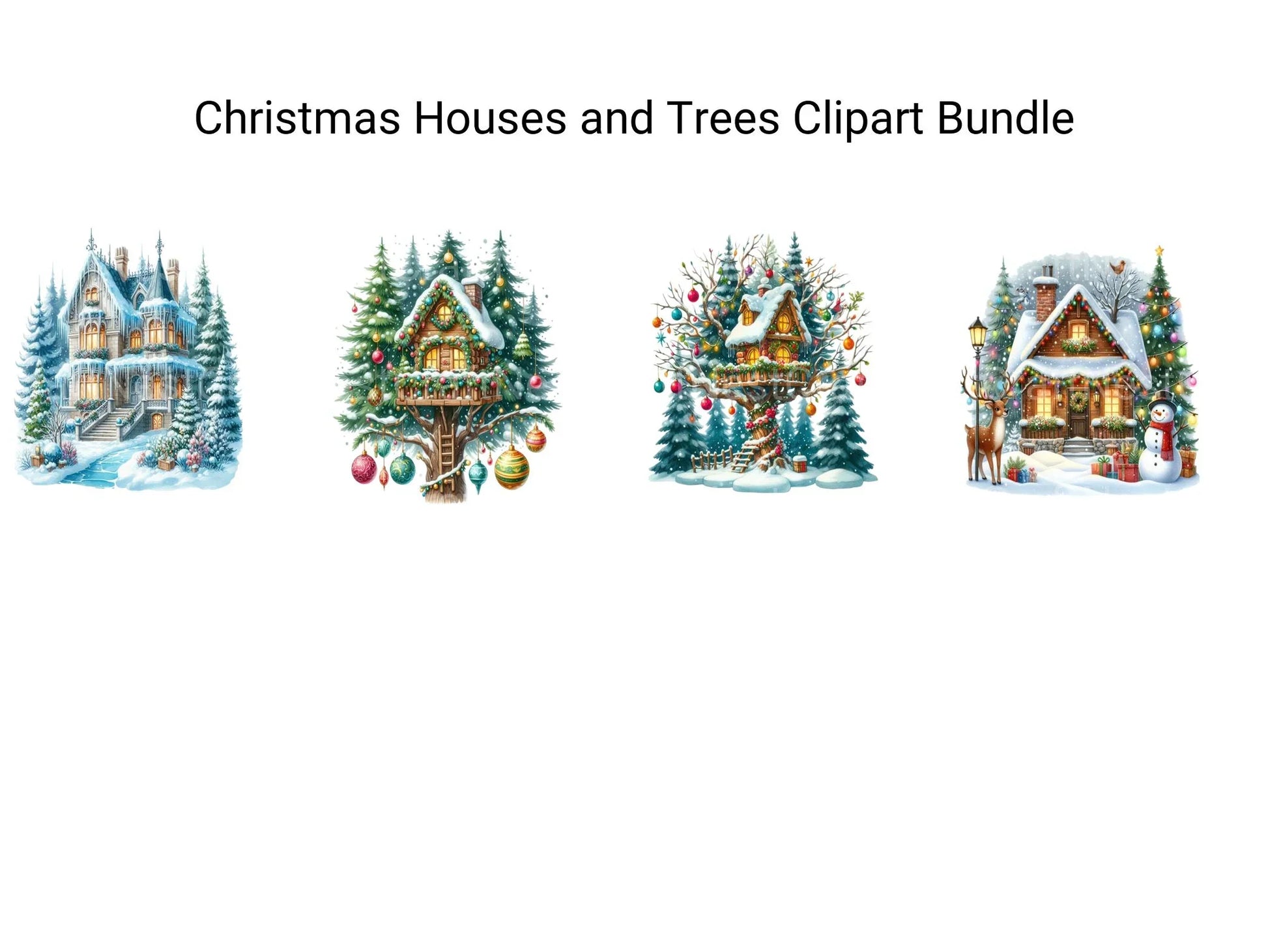 Christmas Houses and Trees Clipart Bundle - CraftNest - Digital Crafting and Art