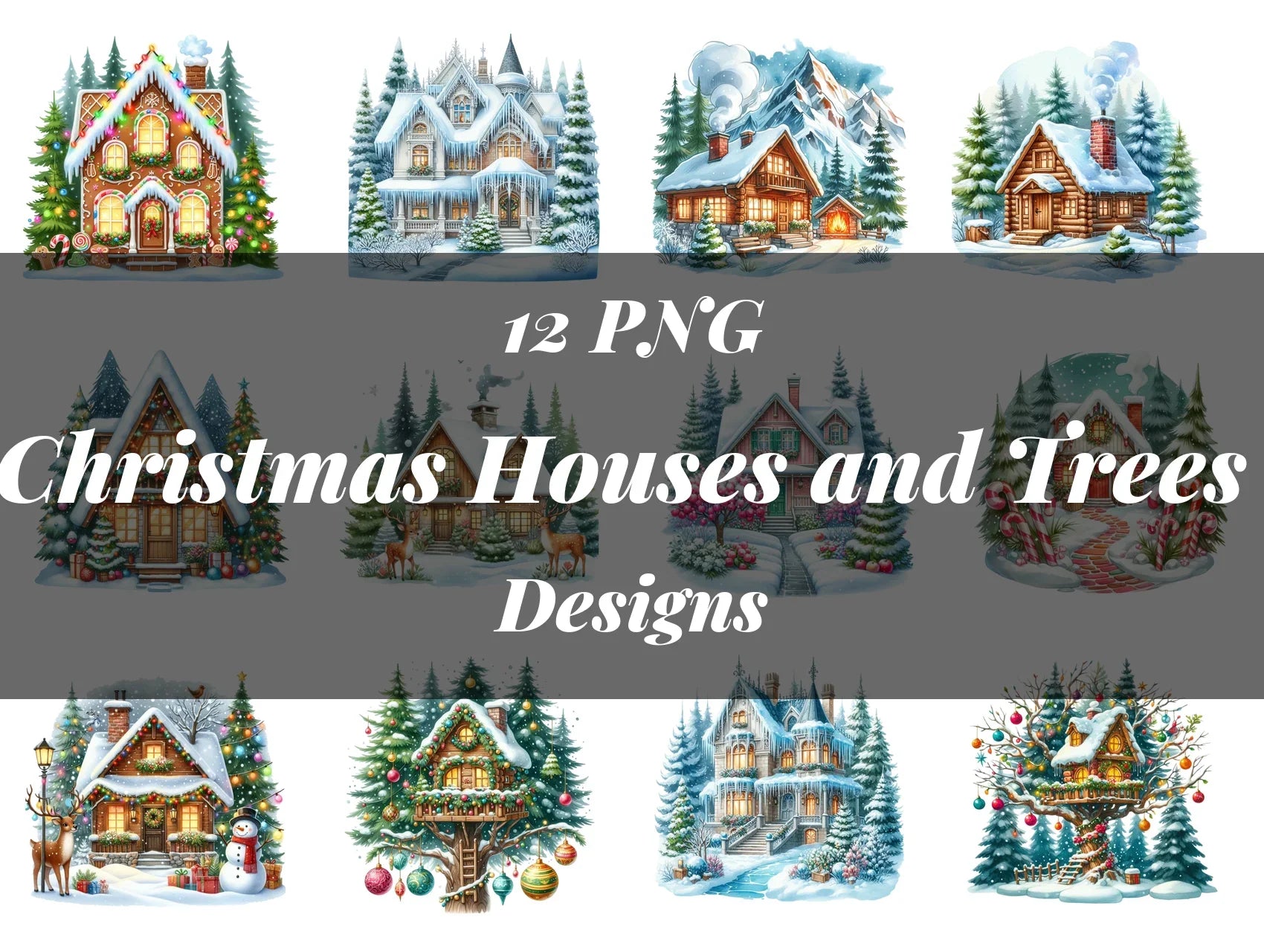 Christmas Houses and Trees Clipart Bundle - CraftNest - Digital Crafting and Art