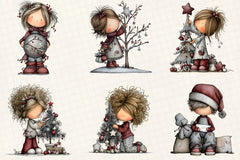 Christmas Little Girl Clipart Bundle - CraftNest - Digital Crafting and Art