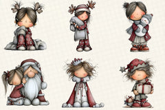 Christmas Little Girl Clipart Bundle - CraftNest - Digital Crafting and Art