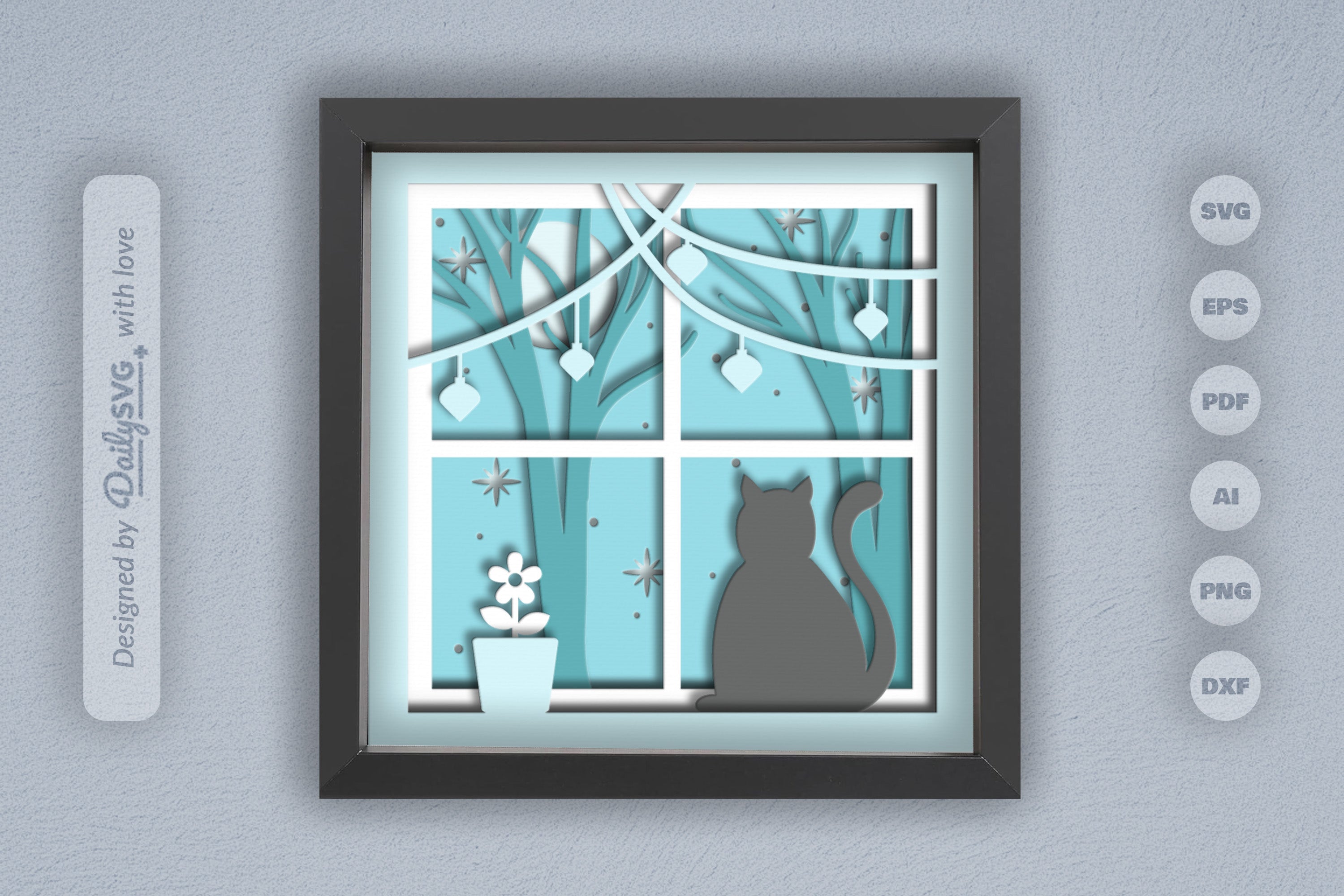 Christmas Night Cat Papercut SVG Bundle