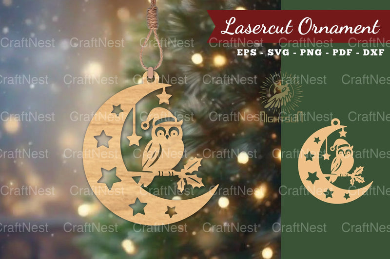 Christmas Owl in Moon Lasercut Ornament Clipart Bundle - CraftNest - Digital Crafting and Art