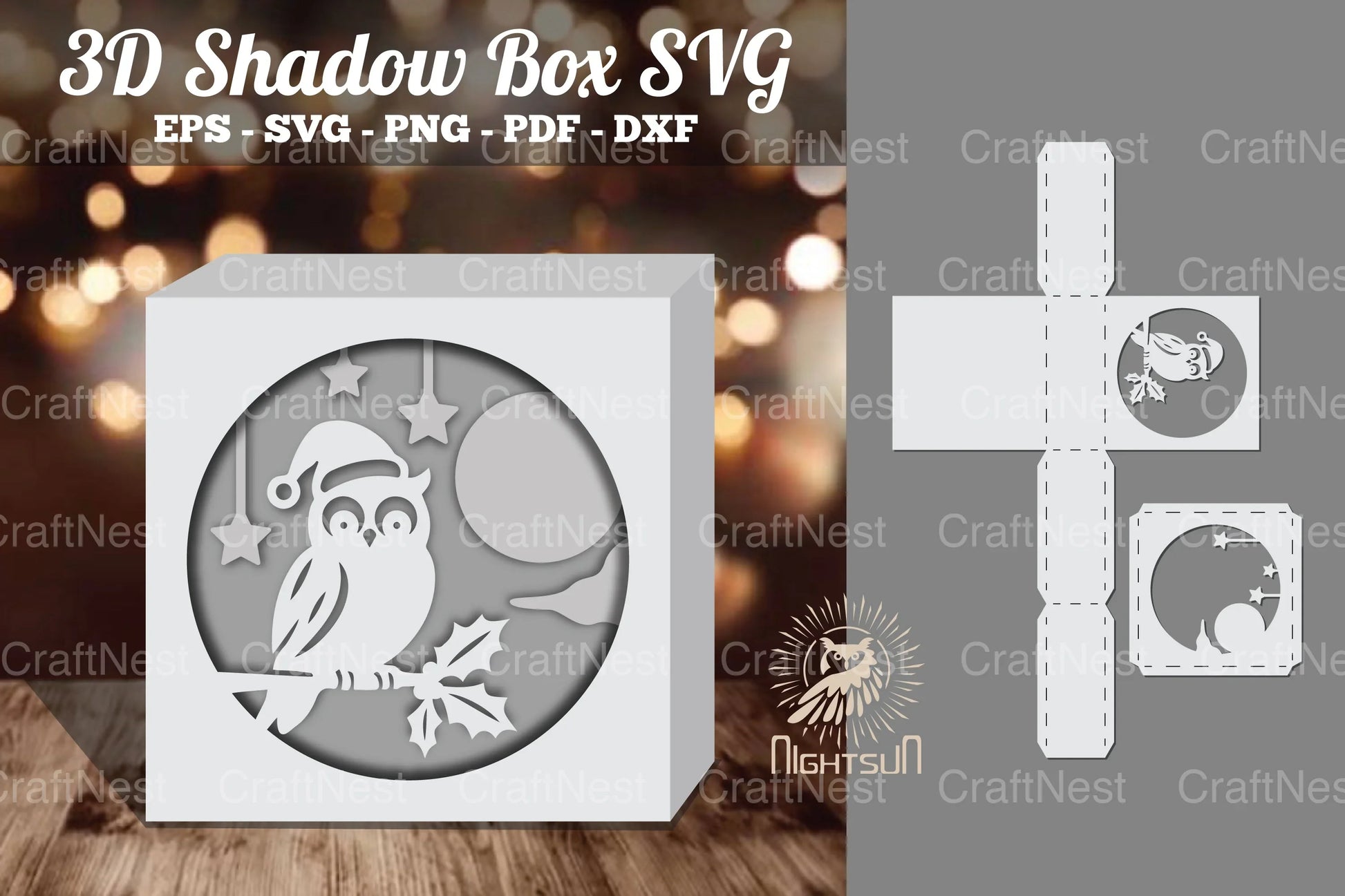 Christmas Owl Papercut Shadow Box Design - CraftNest - Digital Crafting and Art