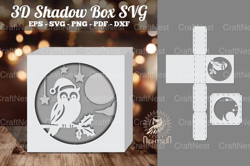 Christmas Owl Papercut Shadow Box Design - CraftNest - Digital Crafting and Art