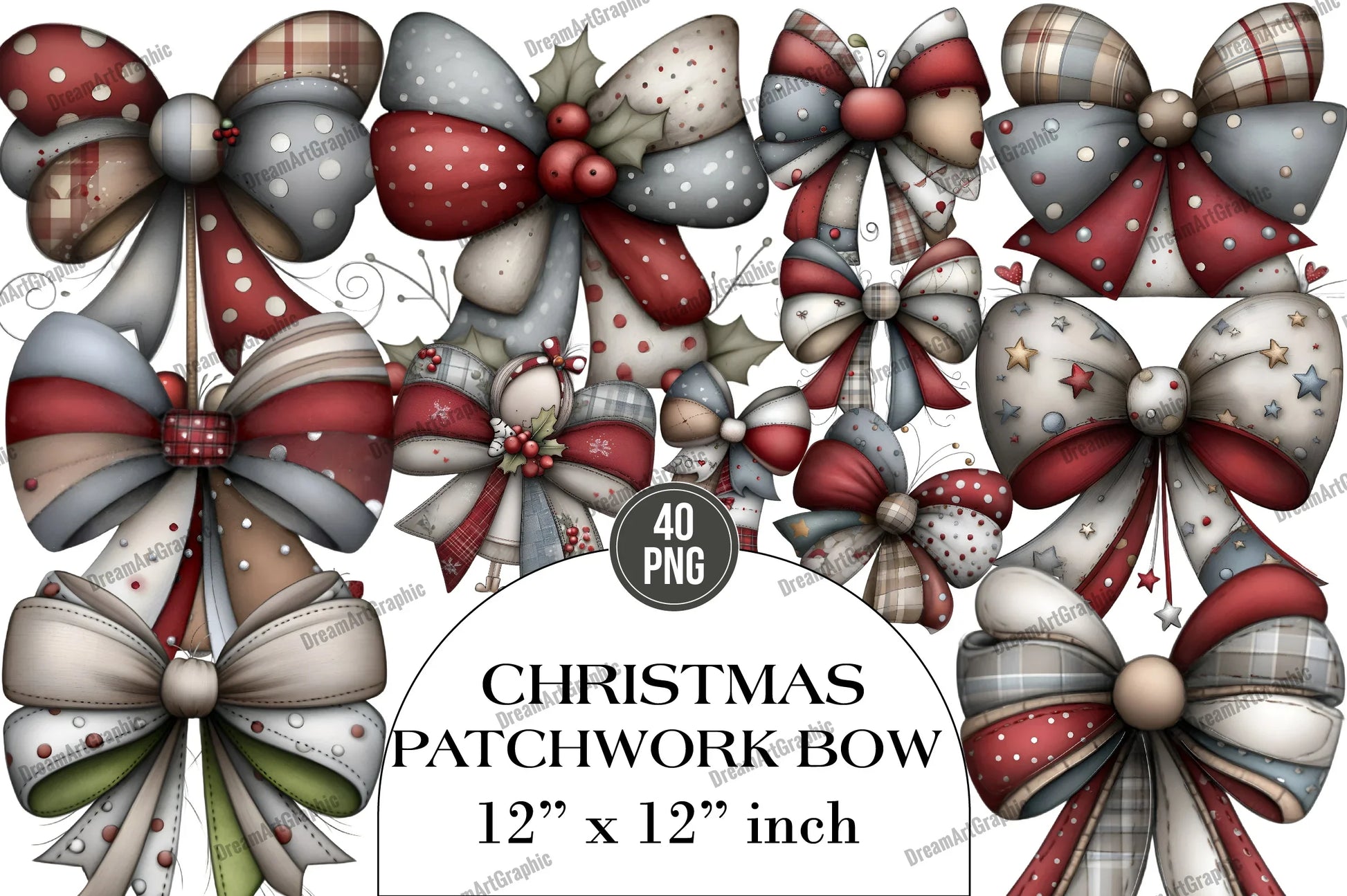 Christmas Patchwork Bow Clipart Bundle - CraftNest - Digital Crafting and Art