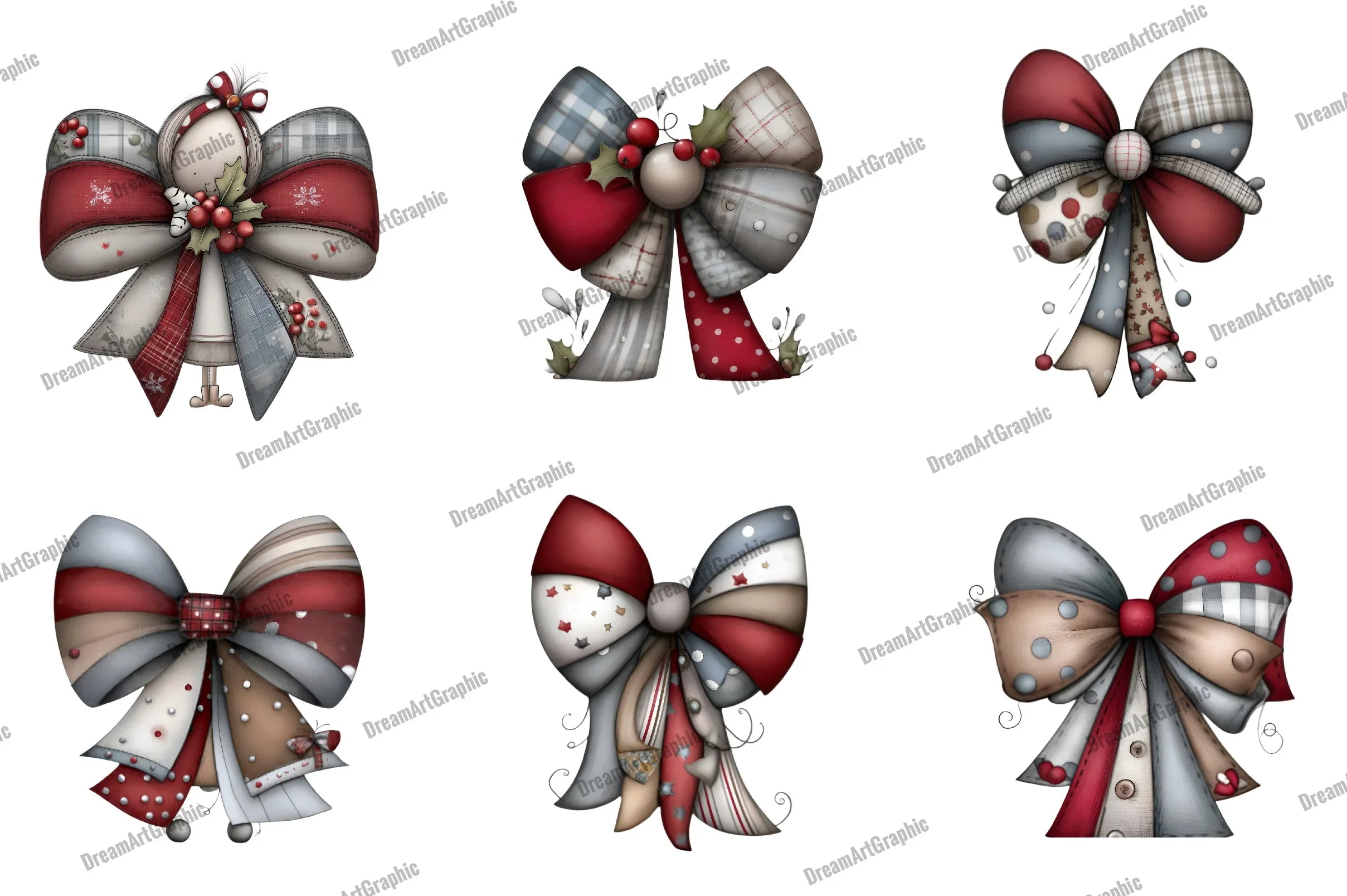 Christmas Patchwork Bow Clipart Bundle - CraftNest - Digital Crafting and Art