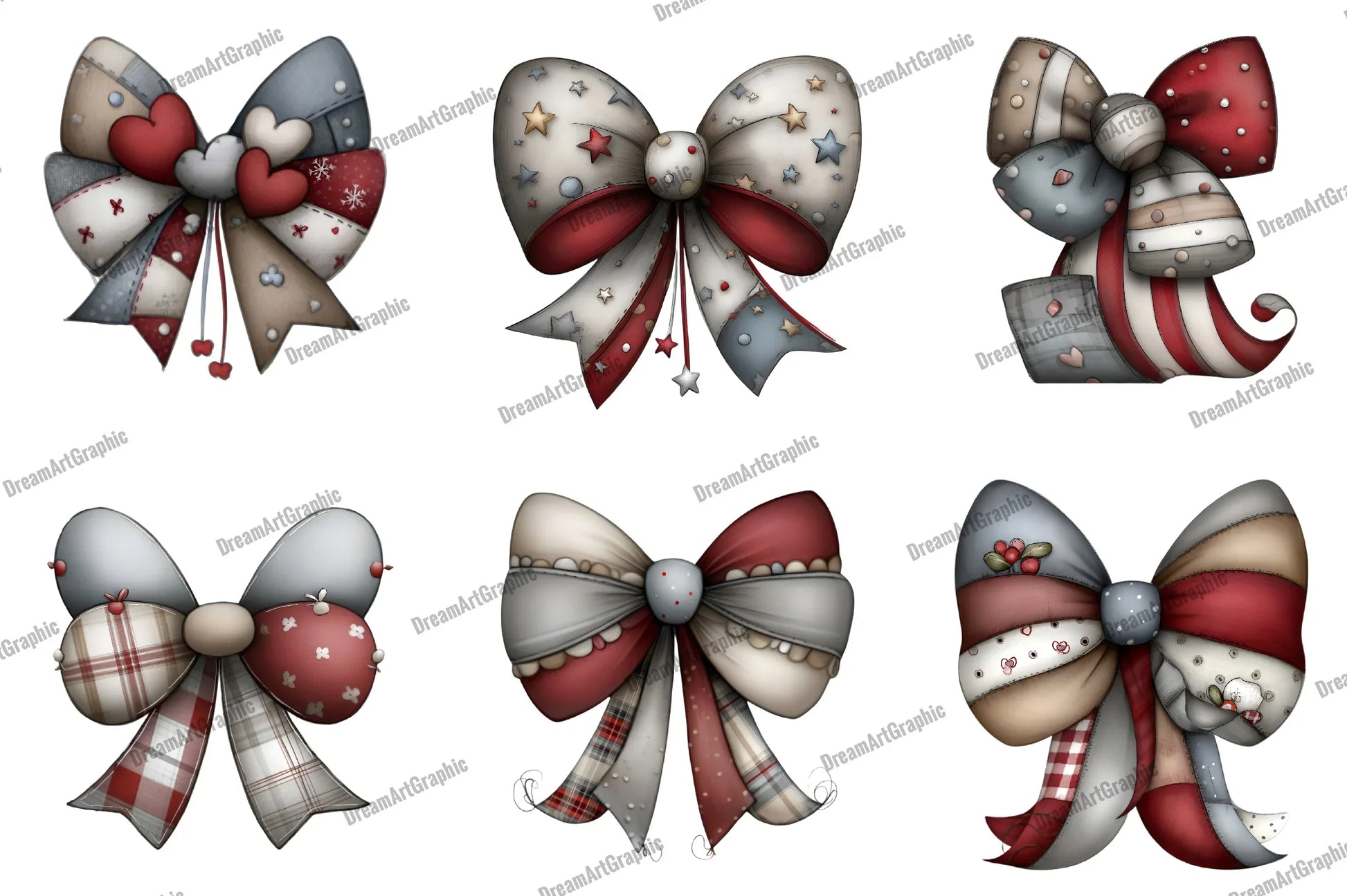 Christmas Patchwork Bow Clipart Bundle - CraftNest - Digital Crafting and Art