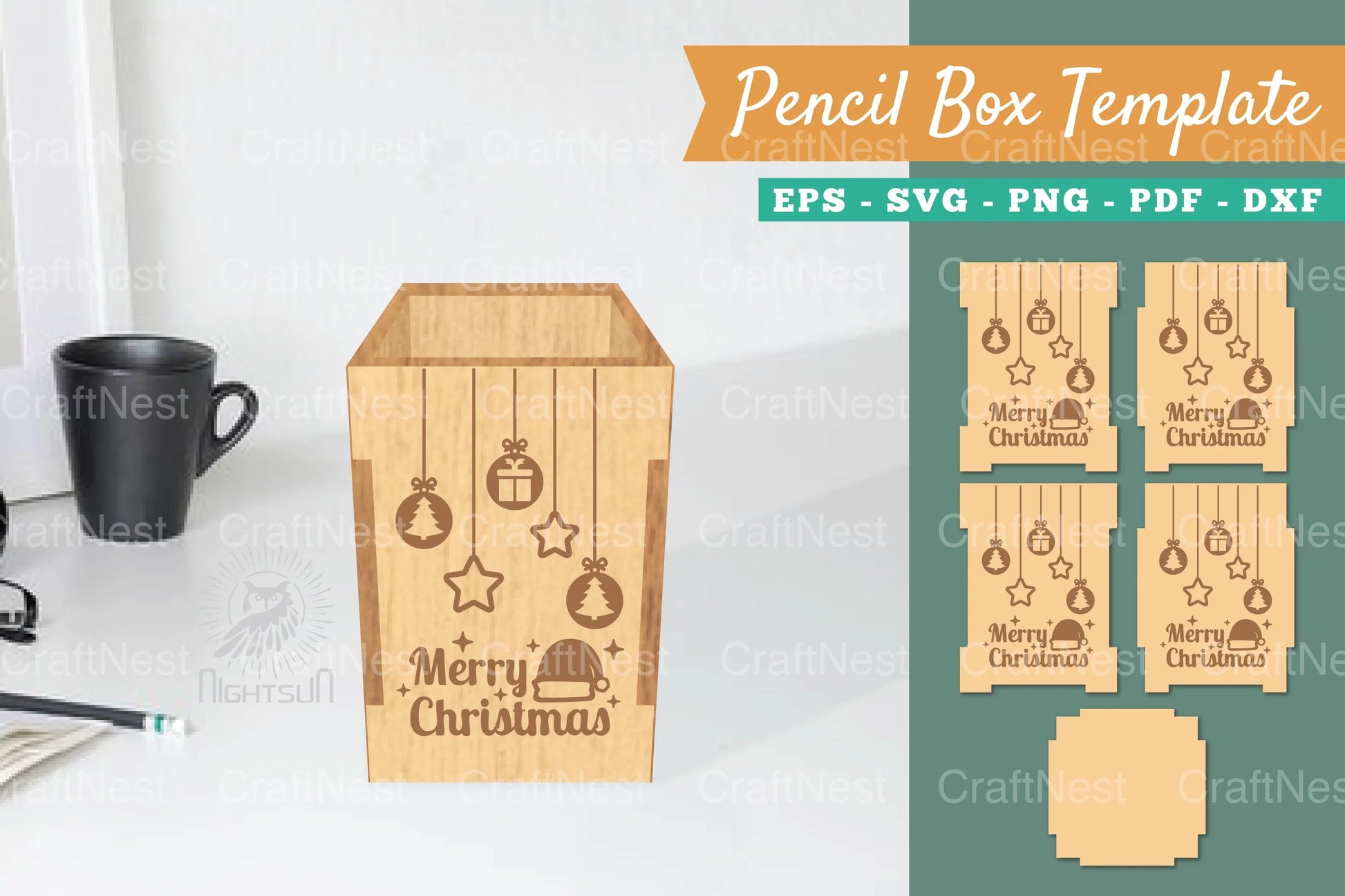 Christmas Pencil Box Lasercut Template Bundle - CraftNest - Digital Crafting and Art