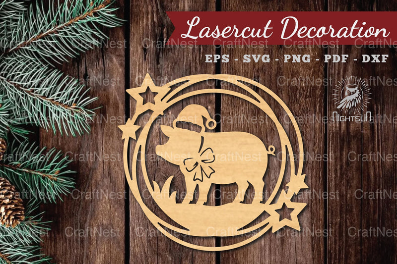 Christmas Pig Laser Cut Round Clipart Bundle - CraftNest - Digital Crafting and Art