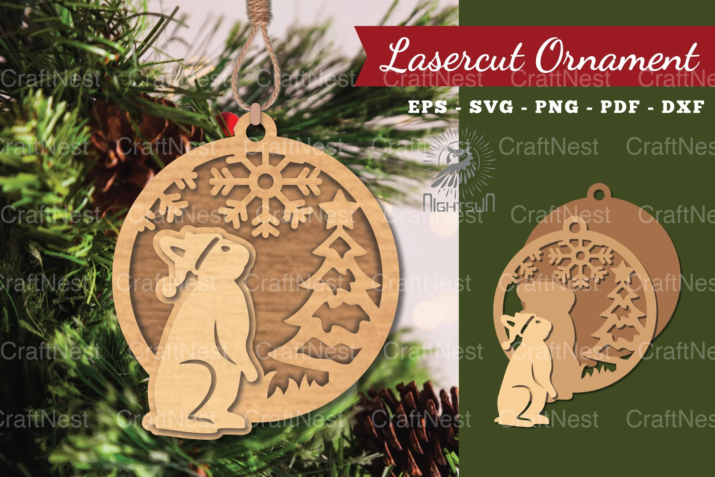 Christmas Rabbit Laser Cut Ornament SVG Bundle