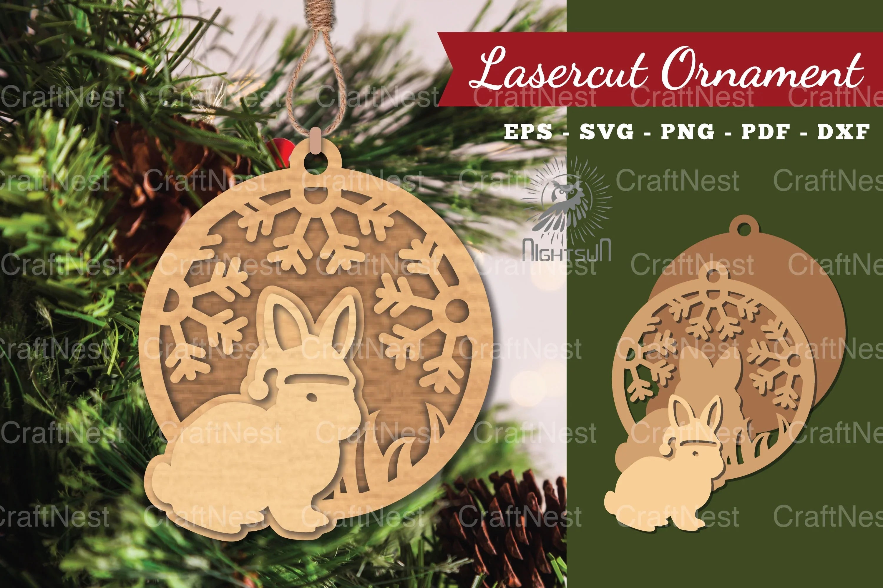 Christmas Rabbit Laser Cut Ornament Clipart Bundle - CraftNest - Digital Crafting and Art