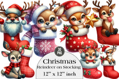 Christmas Reindeer Stocking Clipart Bundle - CraftNest - Digital Crafting and Art