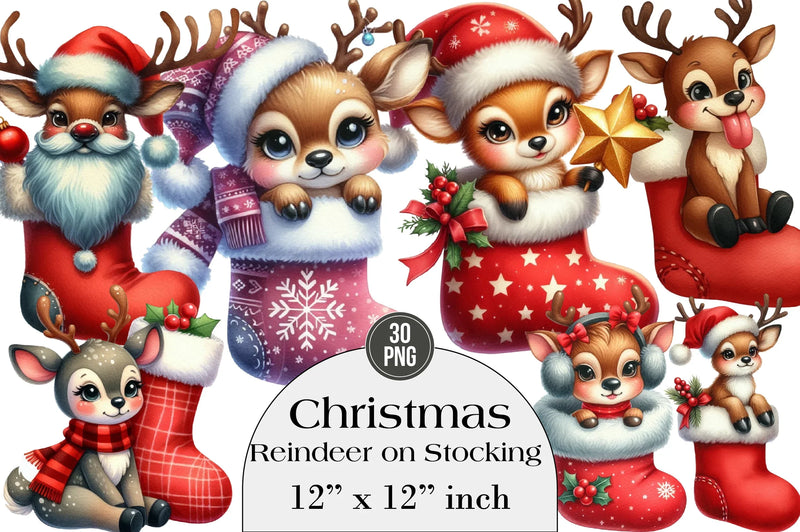 Christmas Reindeer Stocking Clipart Bundle - CraftNest - Digital Crafting and Art