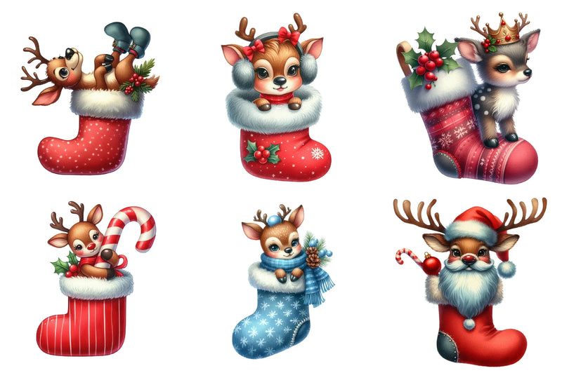 Christmas Reindeer Stocking Clipart Bundle - CraftNest - Digital Crafting and Art