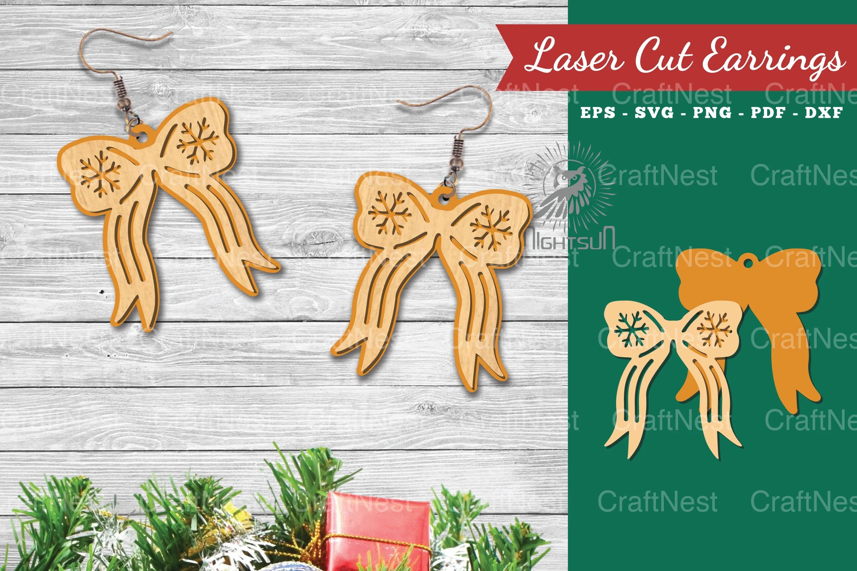 Christmas Ribbon Laser Cut Earrings SVG Bundle - CraftNest - Digital Crafting and Art