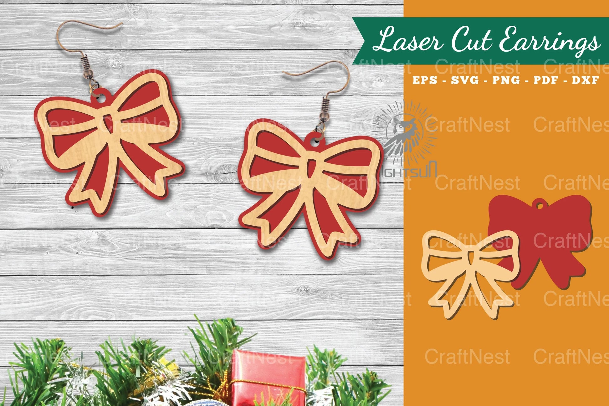 Christmas Ribbon Laser Cut Earrings SVG Bundle - CraftNest - Digital Crafting and Art