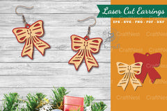 Christmas Ribbon Laser Cut Earrings SVG Bundle - CraftNest - Digital Crafting and Art