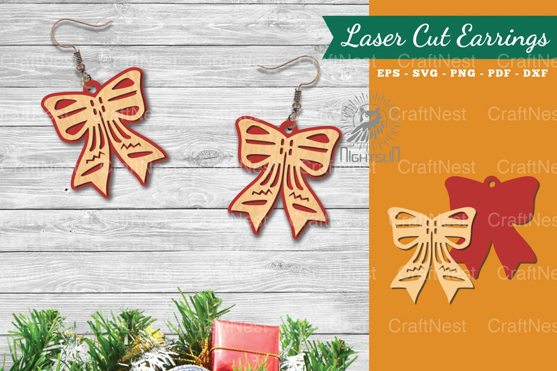 Christmas Ribbon Laser Cut Earrings SVG Bundle - CraftNest - Digital Crafting and Art