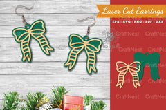 Christmas Ribbon Laser Cut Earrings SVG Bundle - CraftNest - Digital Crafting and Art