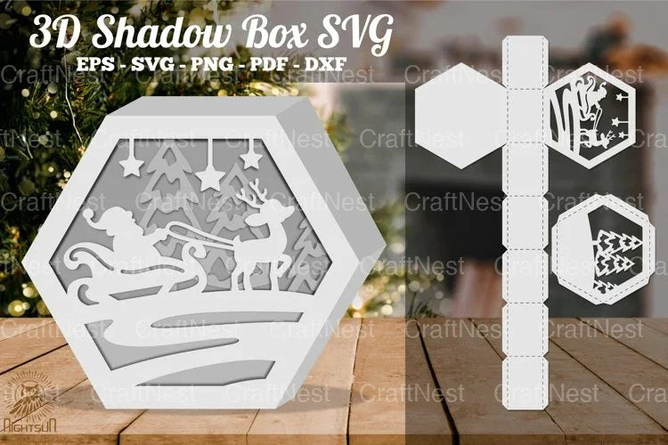 Christmas Santa Hexagon Shadow Box Clipart Bundle - CraftNest - Digital Crafting and Art
