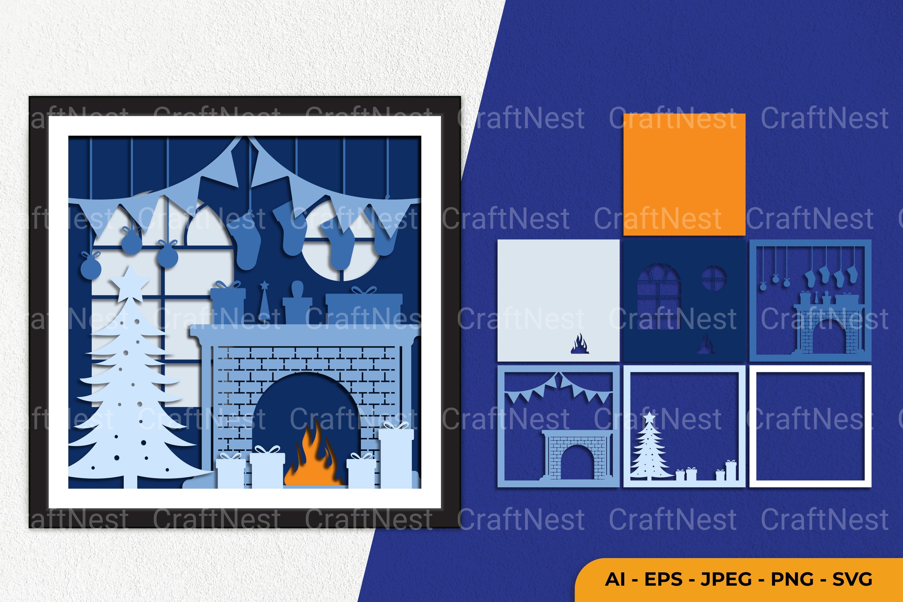 Christmas Scene Inside Home Papercut SVG Clipart Bundle