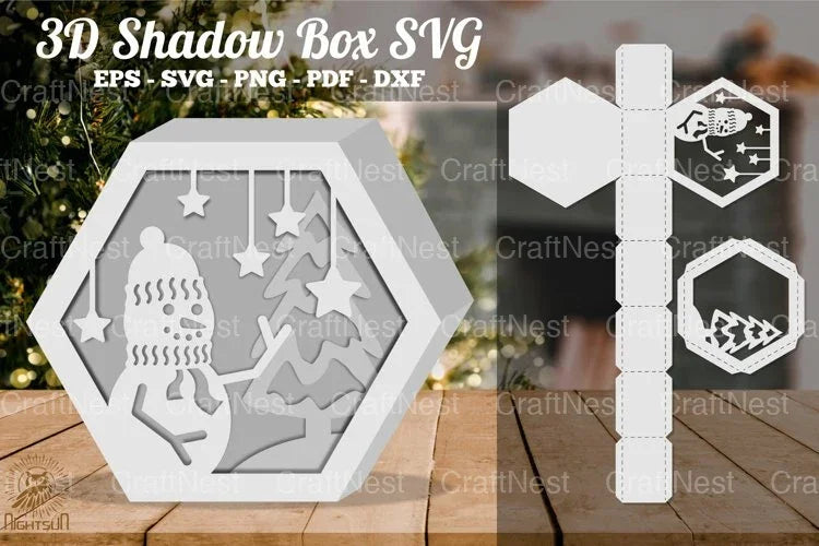 Christmas Snowman Hexagon Shadow Box Clipart Bundle - CraftNest - Digital Crafting and Art