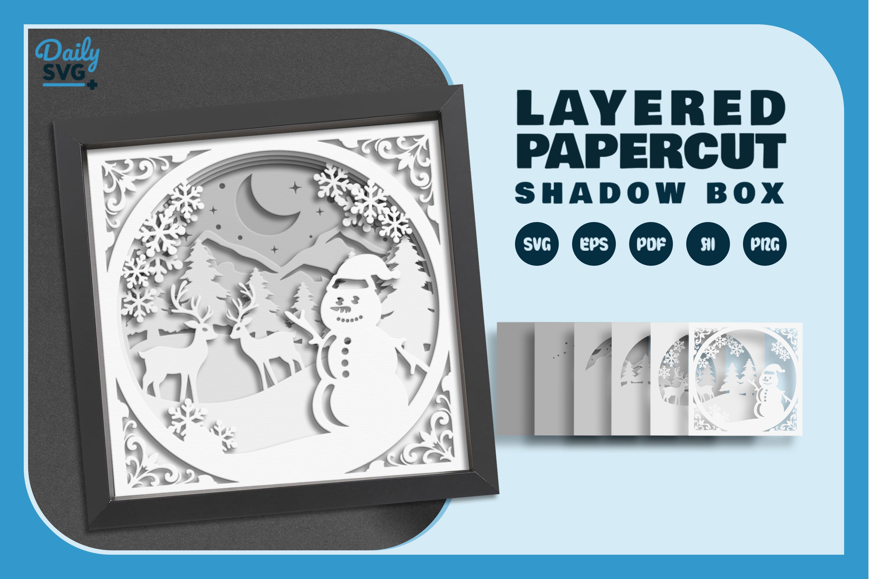 Christmas Snowman Winter Papercut SVG Bundle