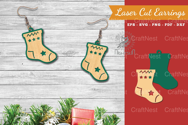 Christmas Sock Laser Cut Earrings SVG Bundle - CraftNest - Digital Crafting and Art