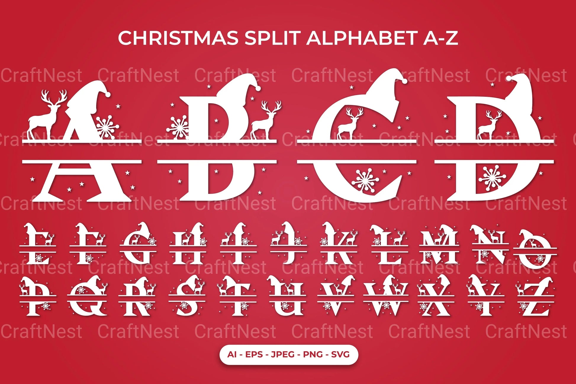 Christmas Split Alphabet A-Z SVG Bundle - CraftNest - Digital Crafting and Art