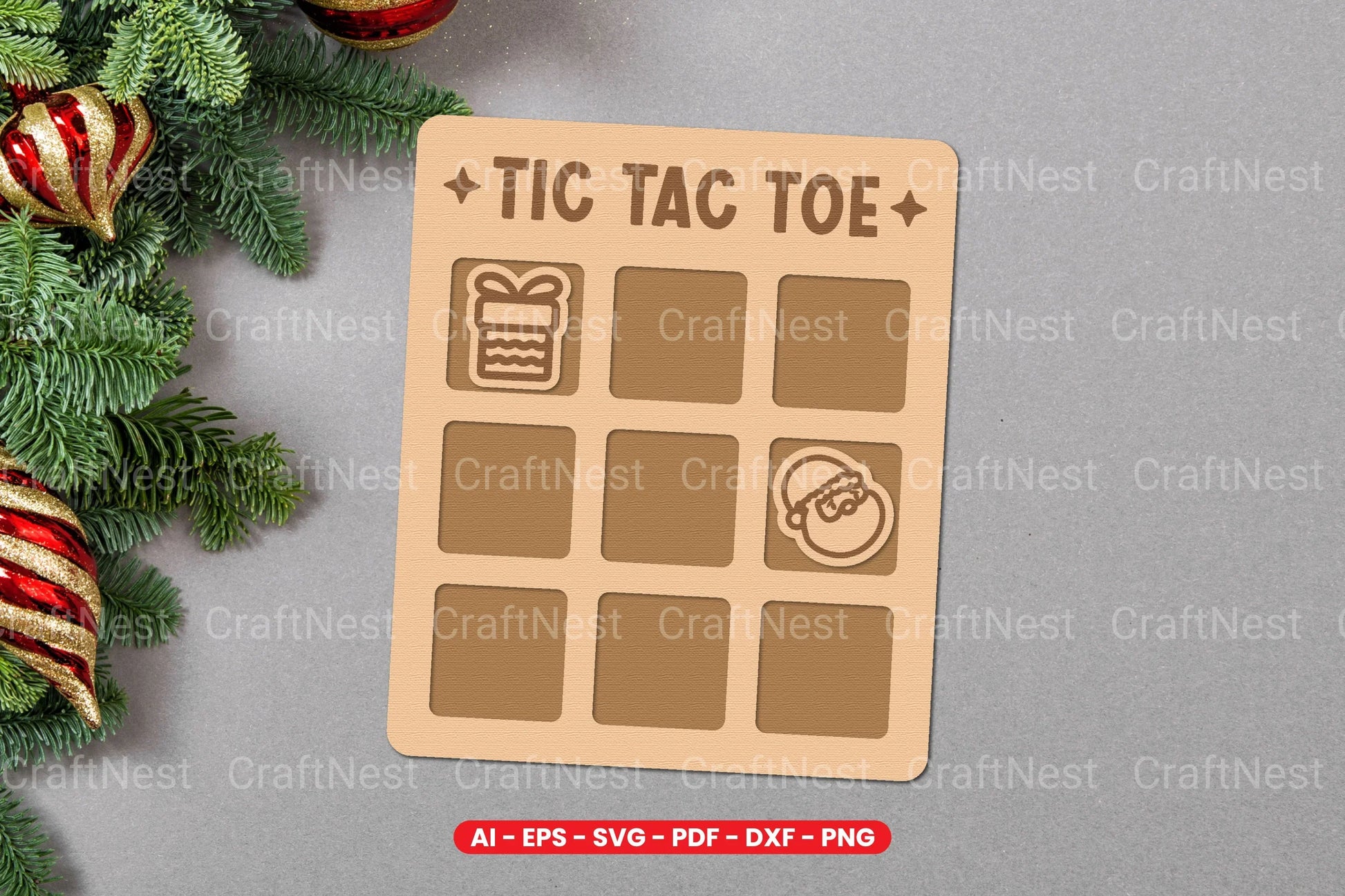 Christmas Tic Tac Toe Lasercut SVG Bundle - CraftNest - Digital Crafting and Art