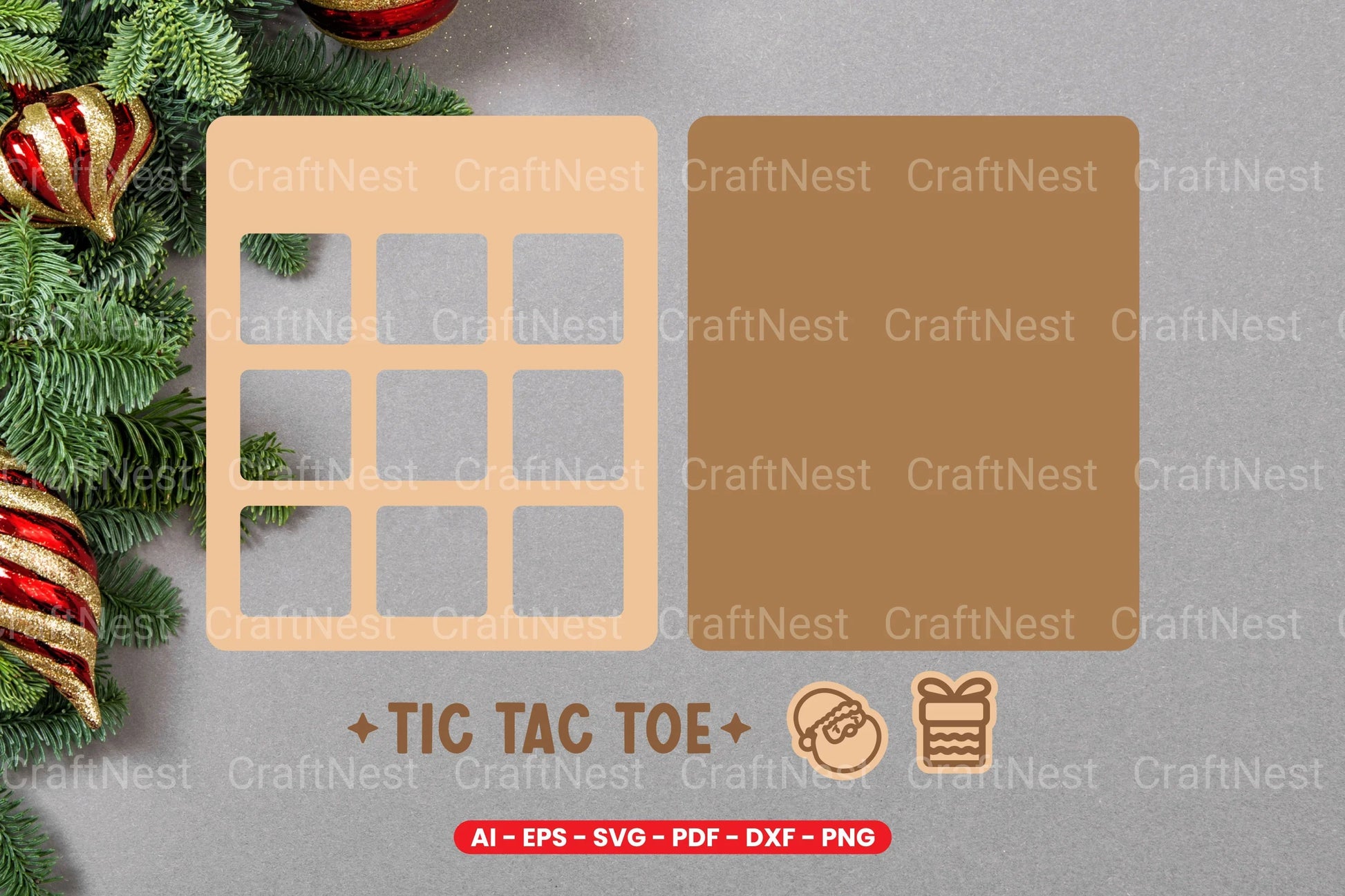 Christmas Tic Tac Toe Lasercut SVG Bundle - CraftNest - Digital Crafting and Art