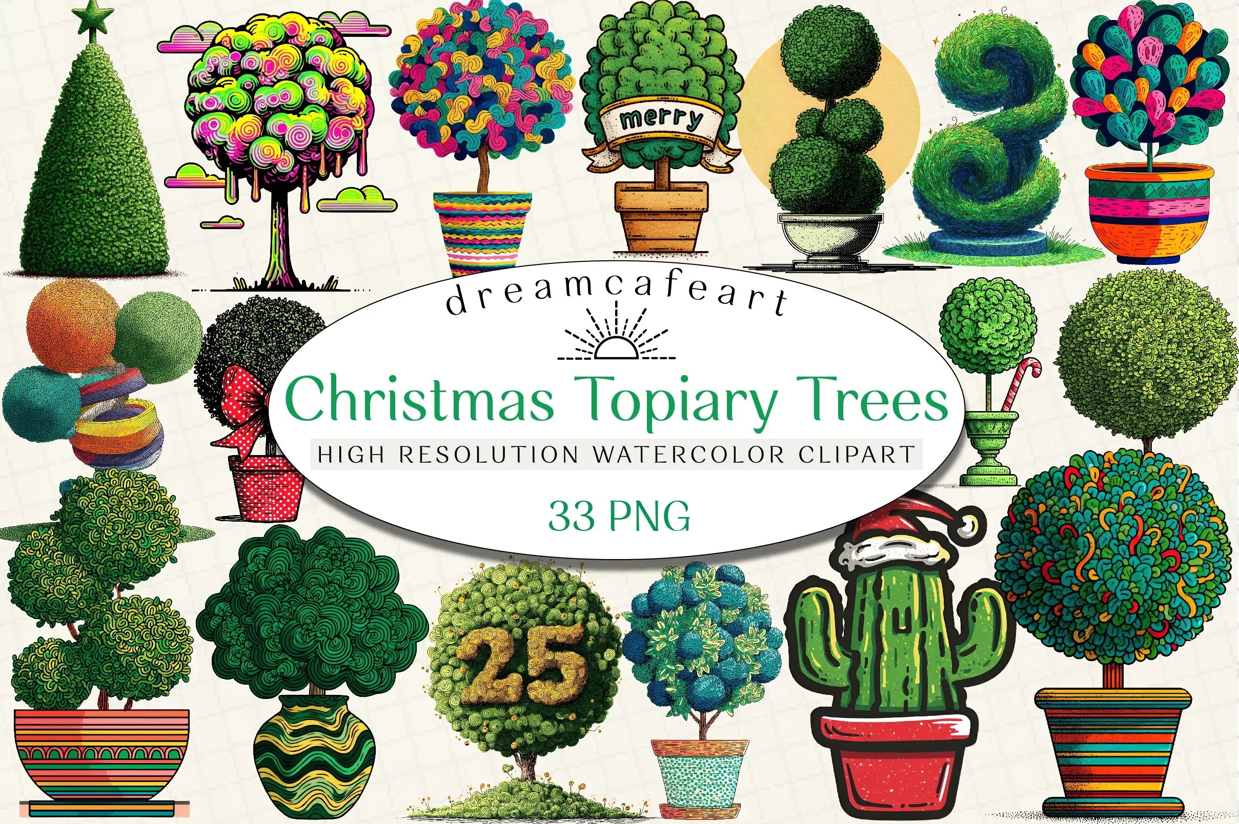 Christmas Topiary Trees Clipart Bundle - CraftNest - Digital Crafting and Art