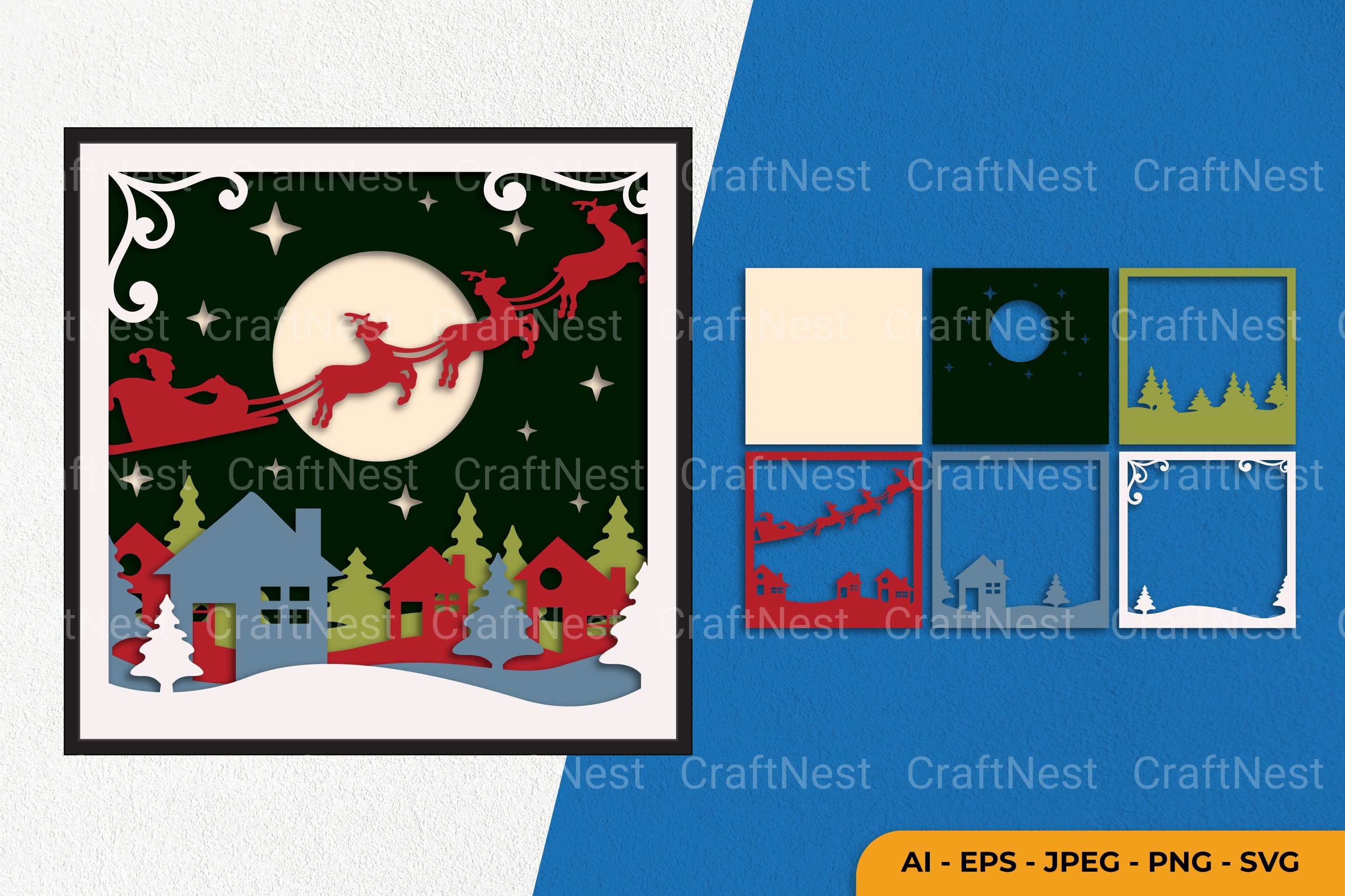Christmas Town Layered Papercut SVG Bundle