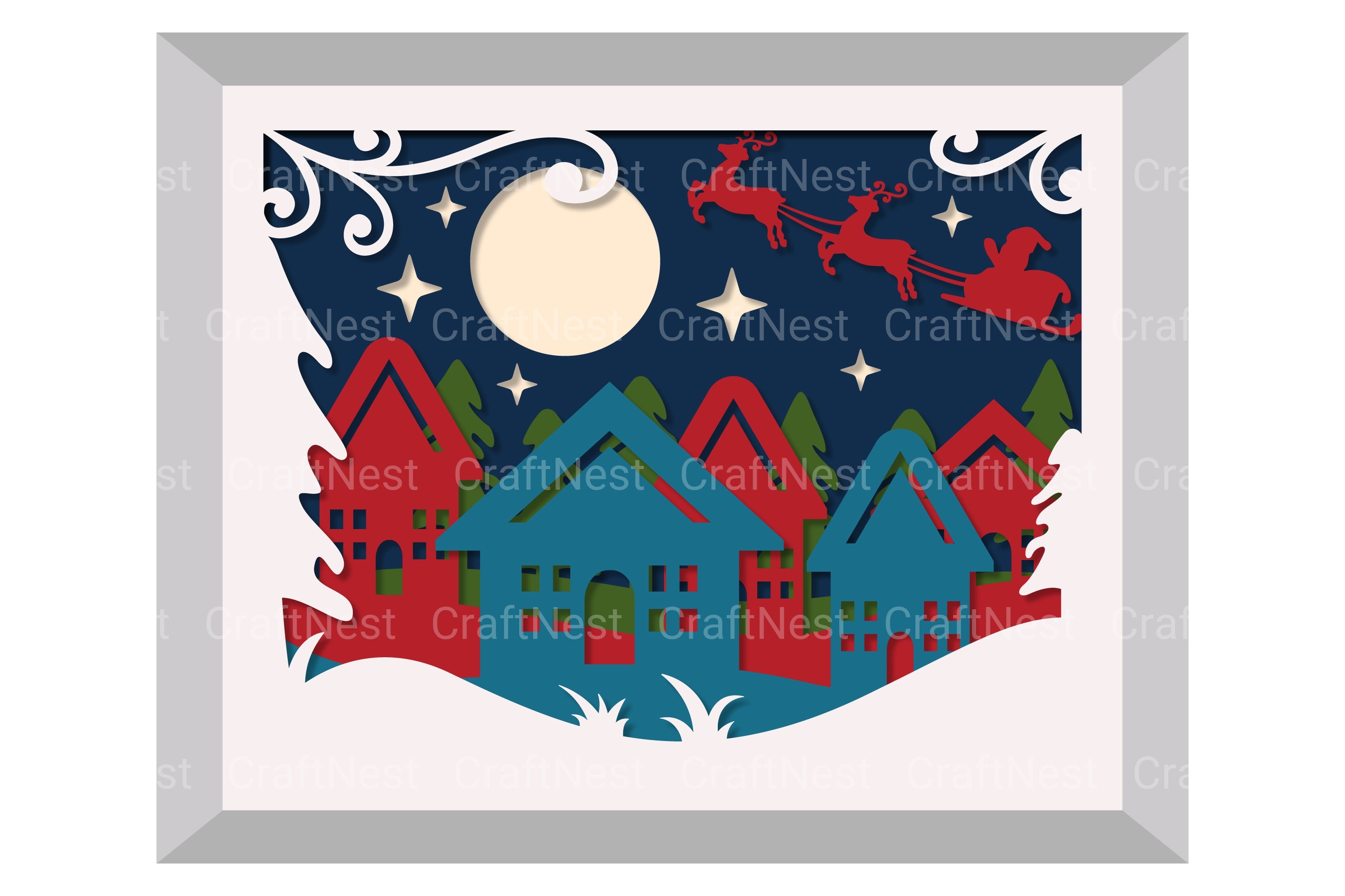 Christmas Town Layered Papercut SVG Bundle