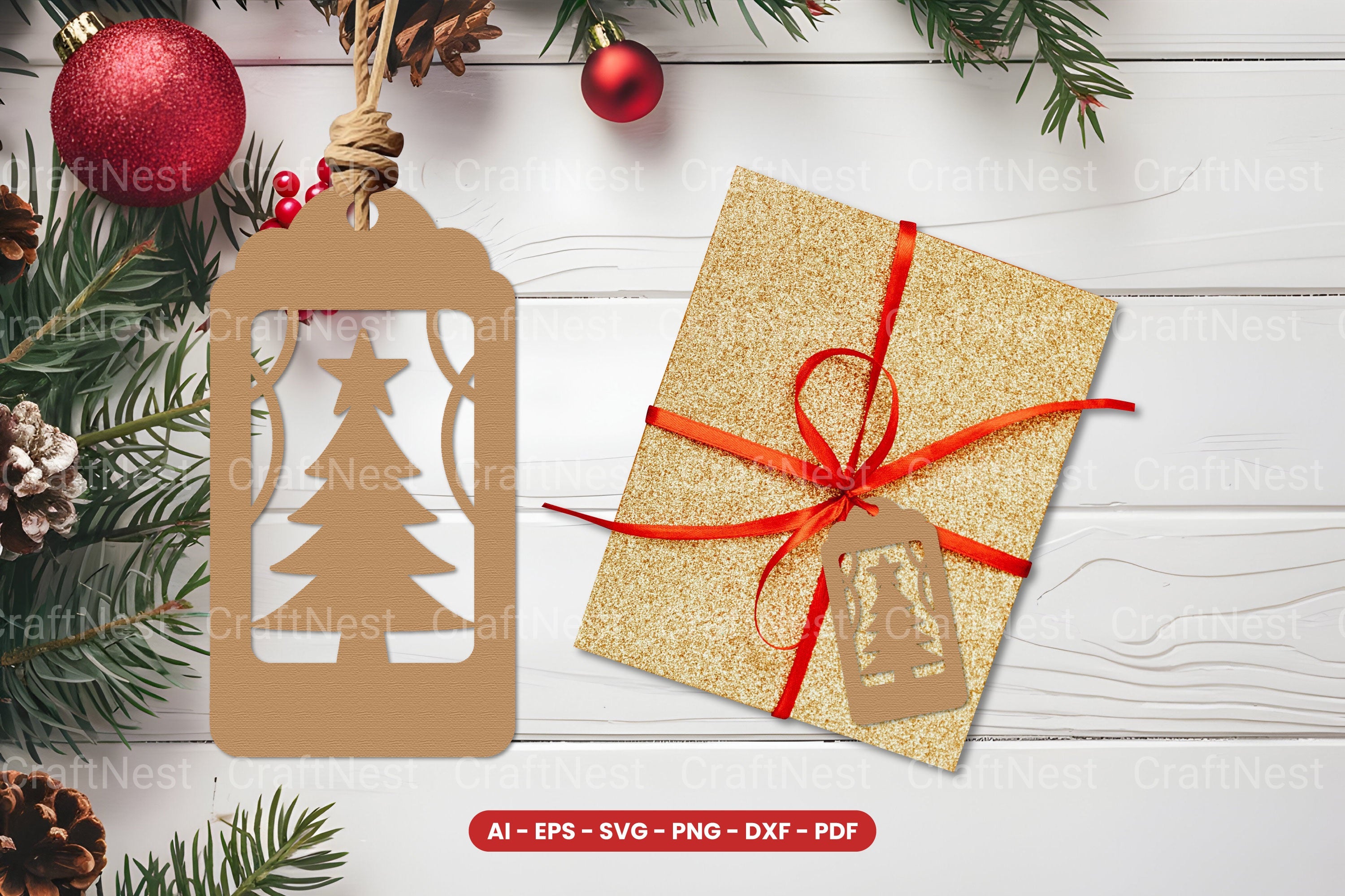 Christmas Tree Gift Tag Laser Cut SVG Bundle