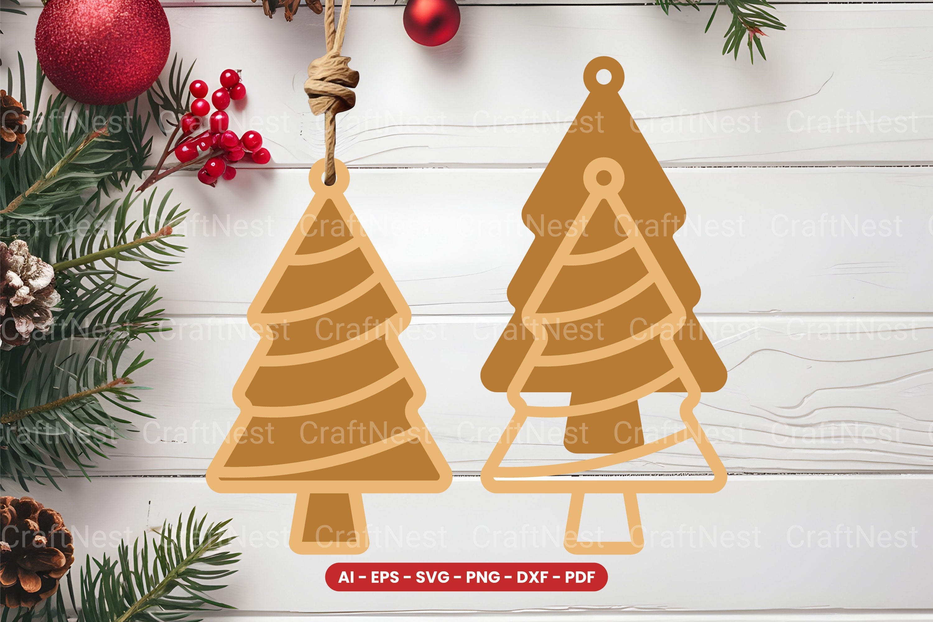 Christmas Tree Ornament Laser Cut SVG Bundle - Clipart Collection