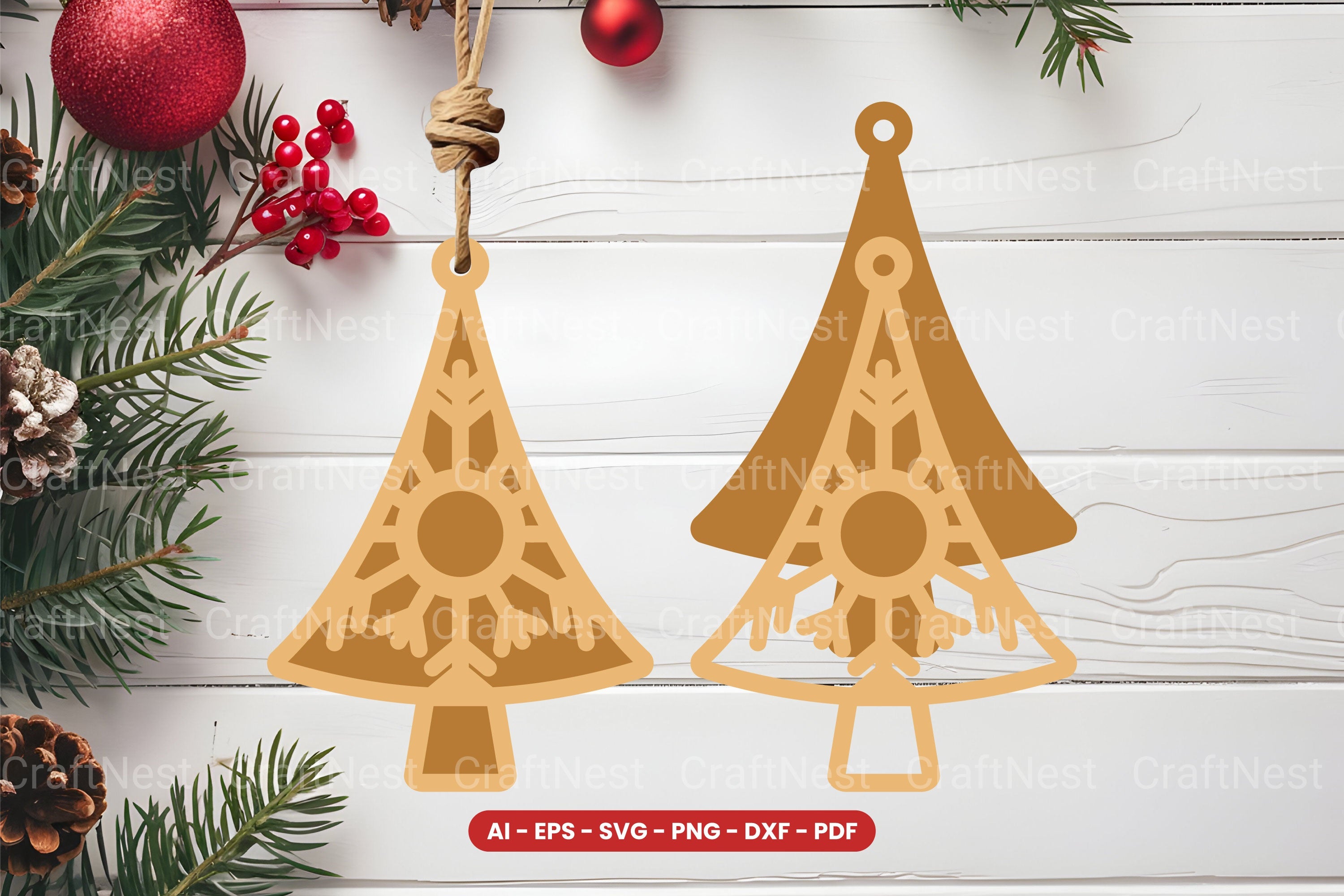 Christmas Tree Ornament Laser Cut SVG Bundle - Clipart Collection