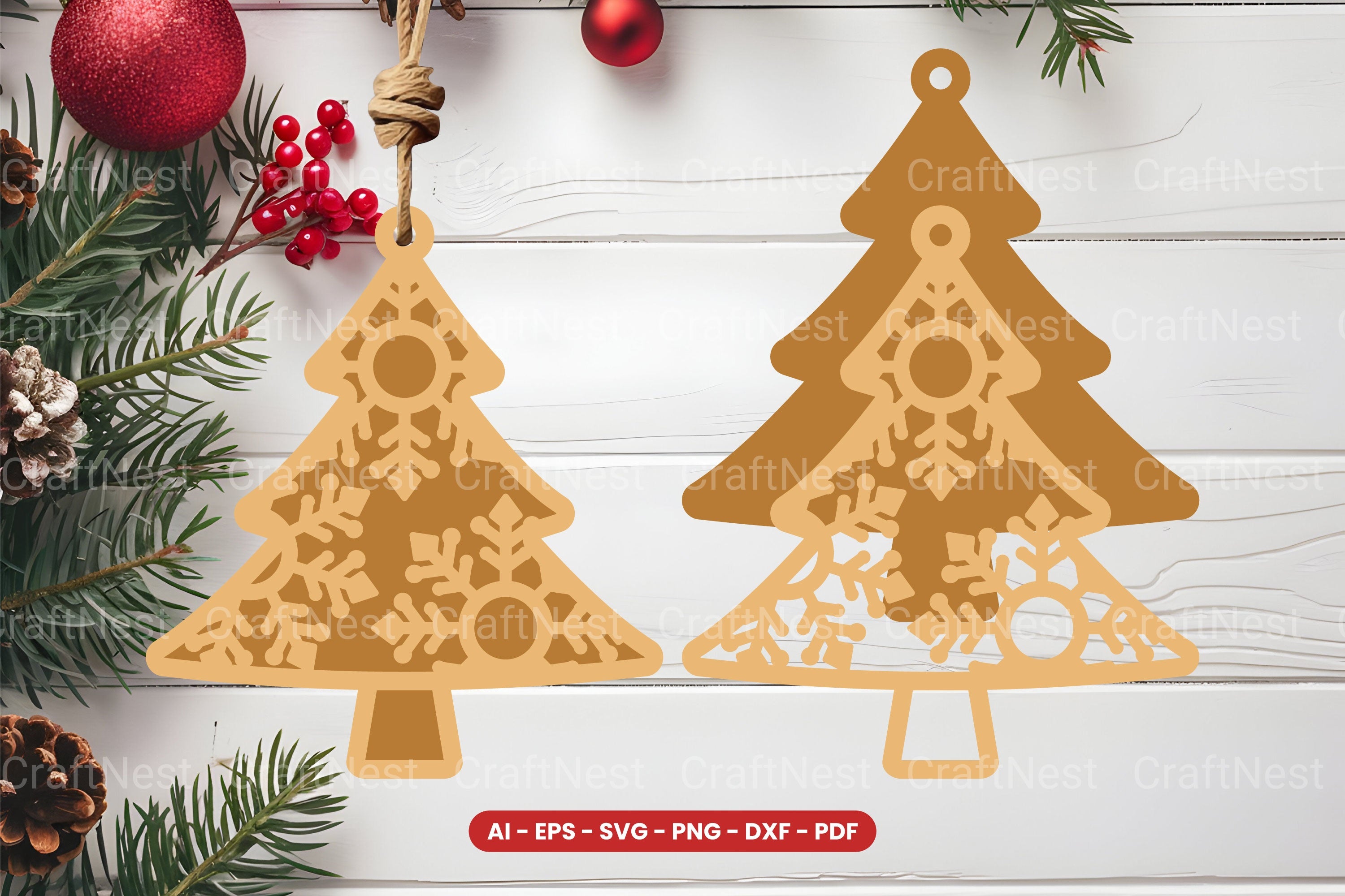 Christmas Tree Ornament Laser Cut SVG Bundle - Clipart Collection