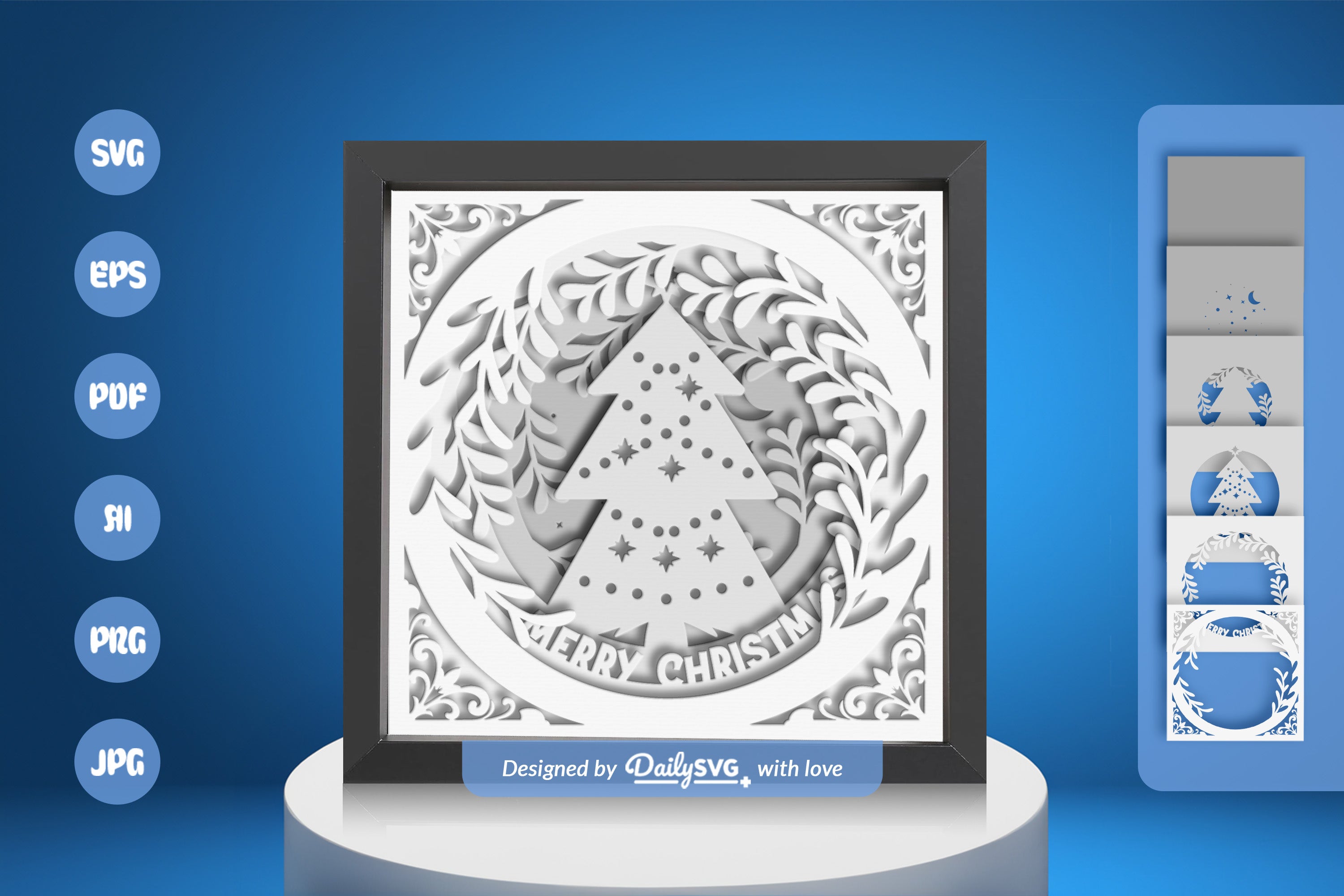 Christmas Tree White Papercut Shadow Box SVG Bundle