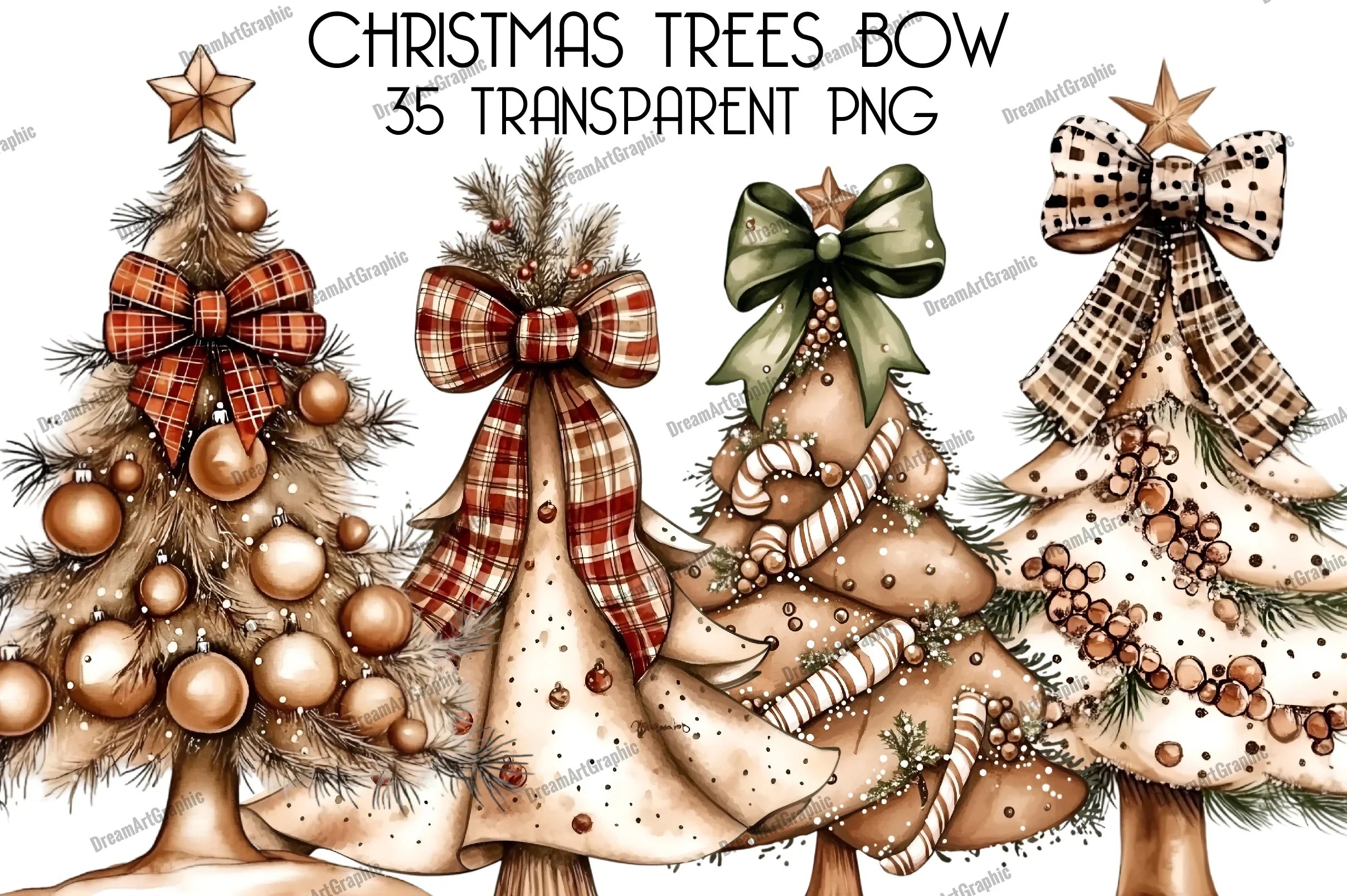 Christmas Tree Bow Clipart Bundle - CraftNest - Digital Crafting and Art