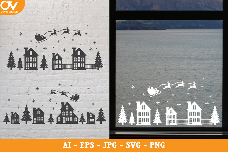 Christmas Village Window Decal SVG Bundle 20 - CraftNest - Digital Crafting and Art