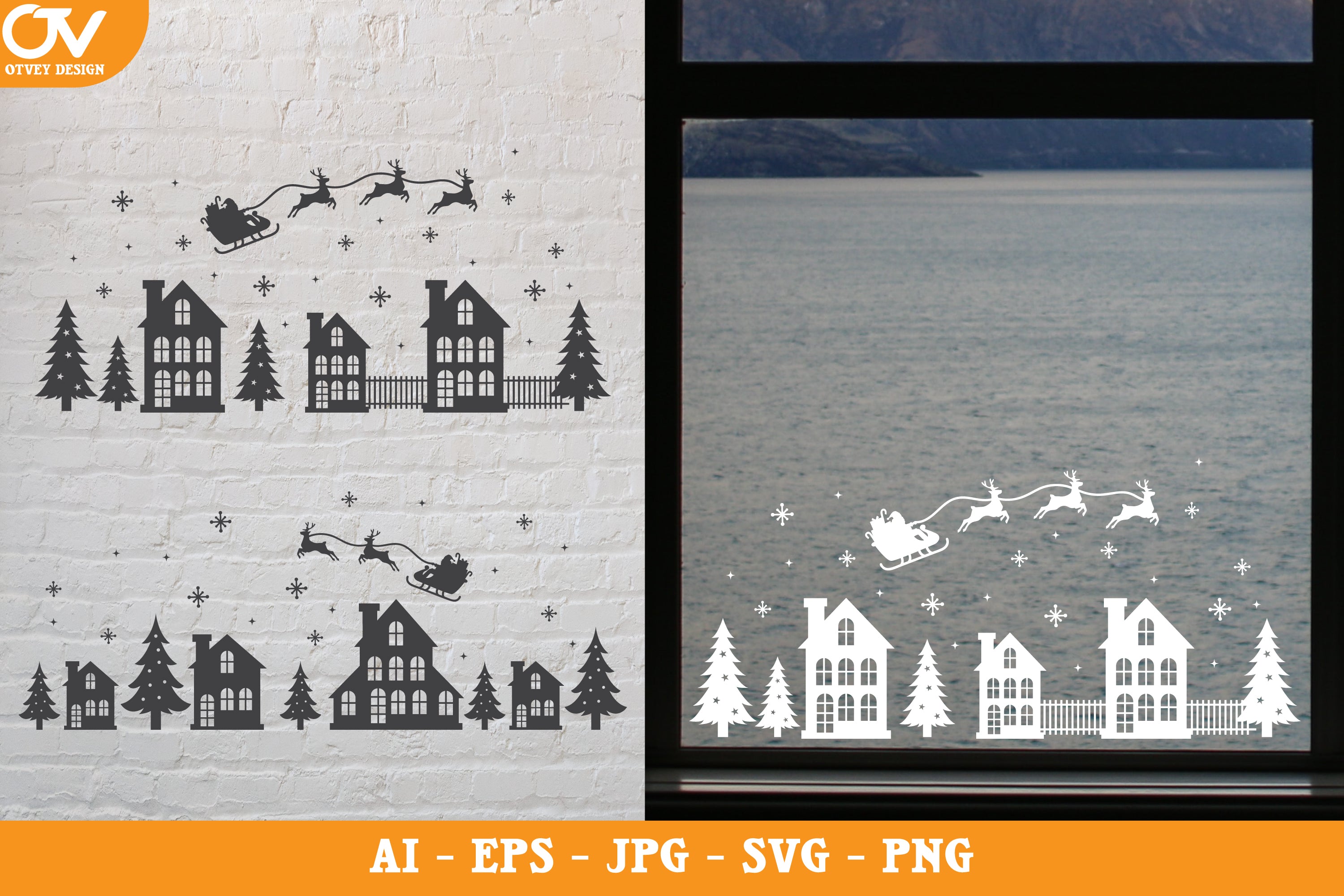 Christmas Village Window Decal SVG Bundle